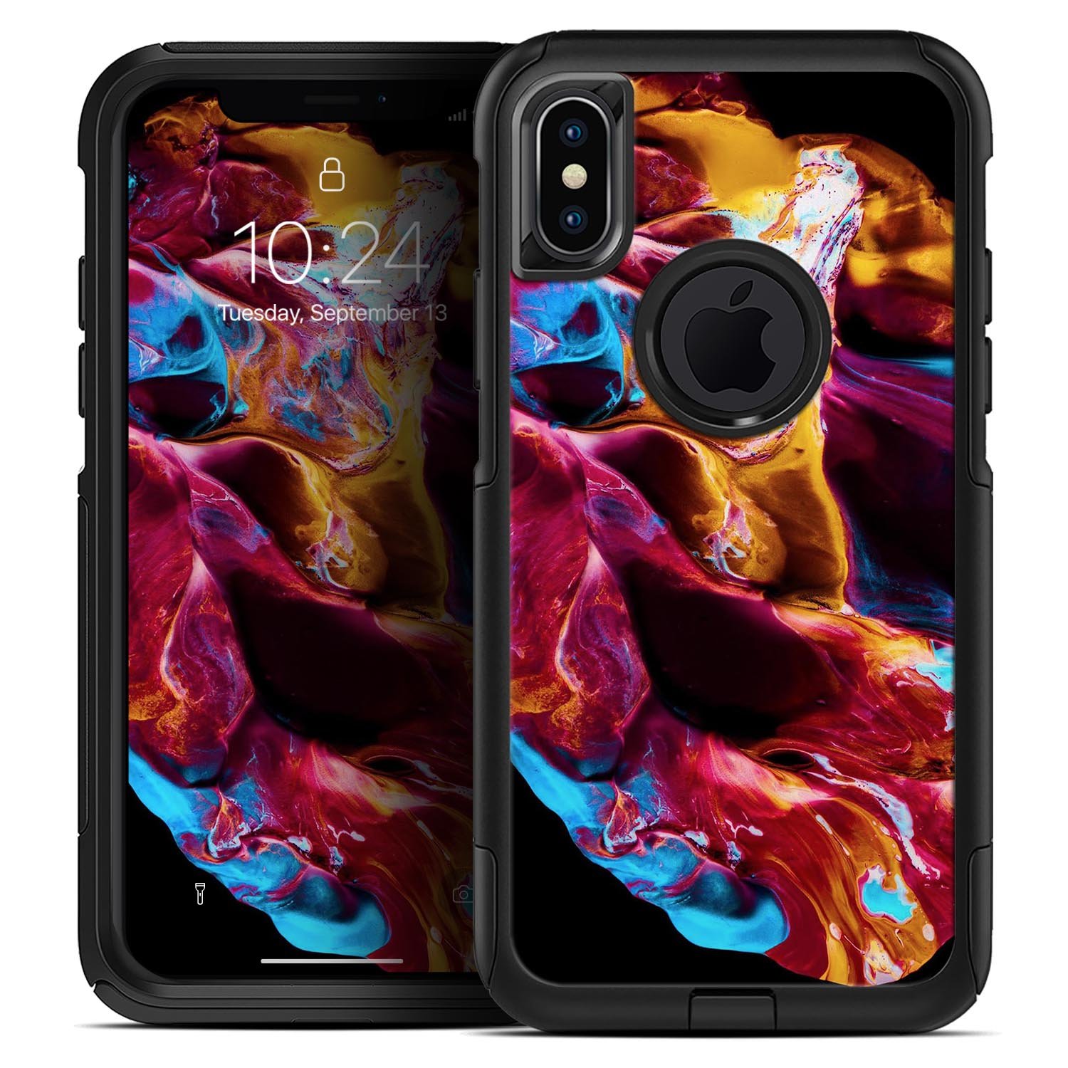 Liquid Abstract Paint V33 Skin Kit for iPhone OtterBox cases featuring vibrant abstract design and premium 3M material.