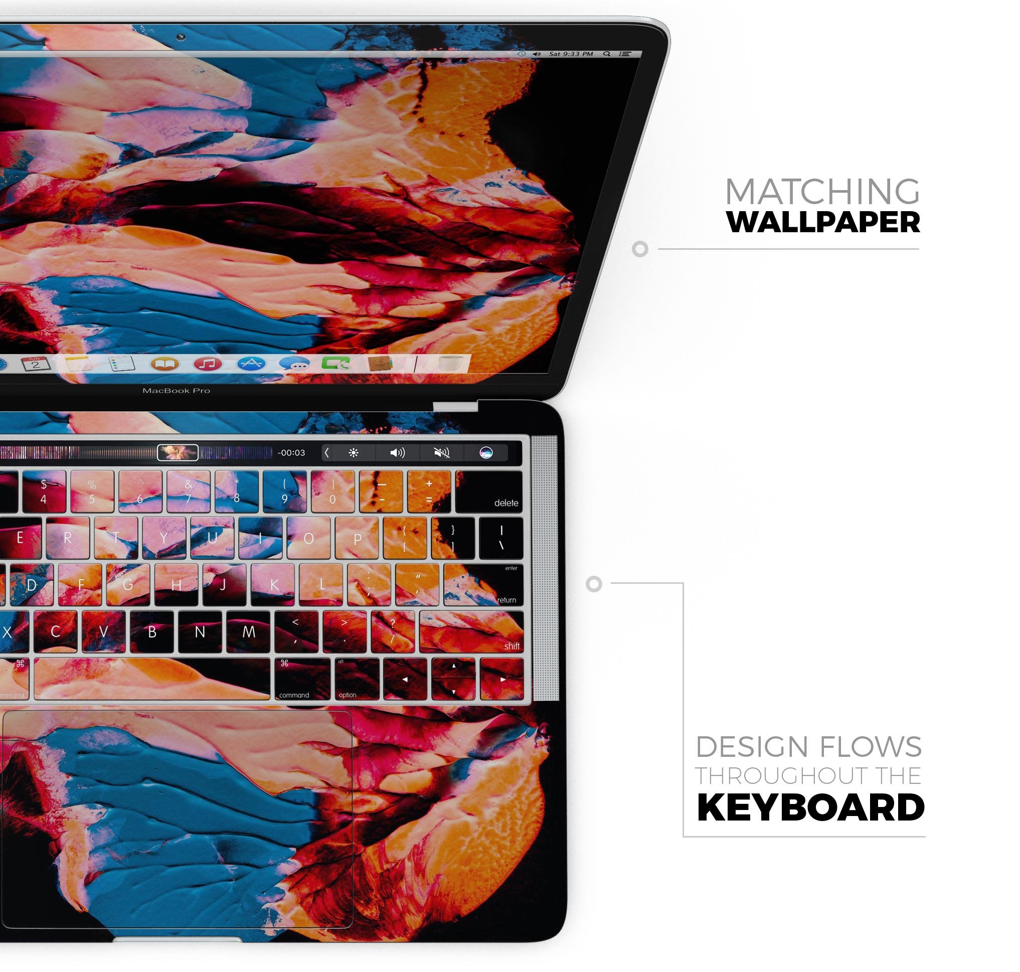 Liquid Abstract Paint V30 skin decal wrap kit for MacBook, showcasing vibrant colors and a sleek design.