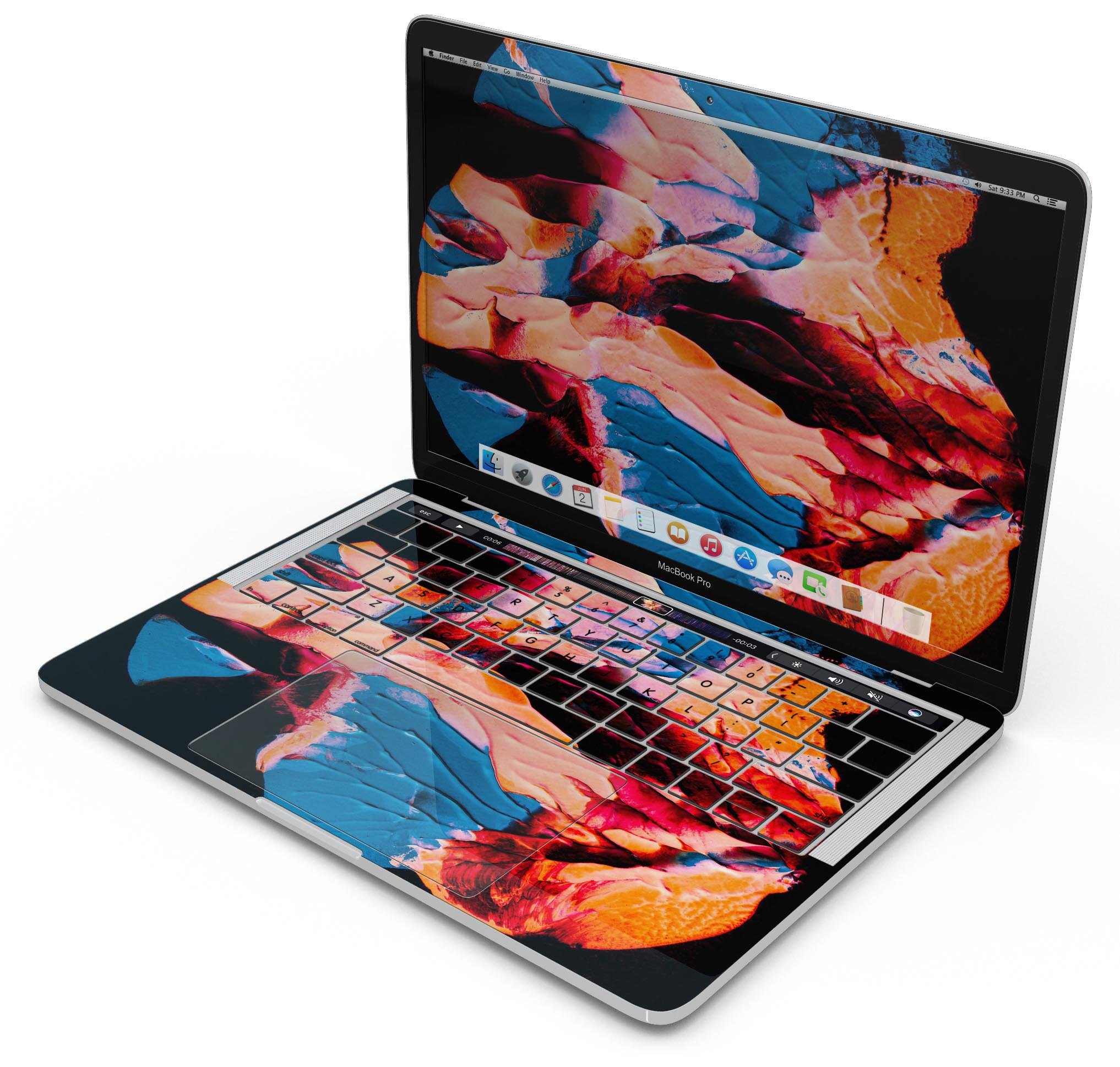 Liquid Abstract Paint V30 skin decal wrap kit for MacBook, showcasing vibrant colors and a sleek design.