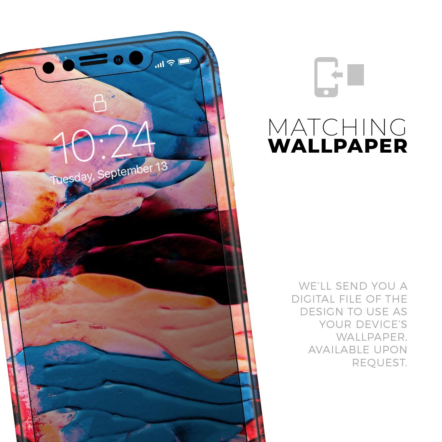 Liquid Abstract Paint V30 skin for Apple iPhone, showcasing vibrant colors and a sleek design.