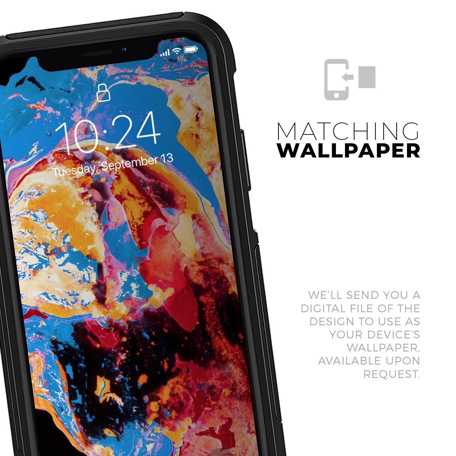 Liquid Abstract Paint V31 Skin Kit for iPhone OtterBox cases featuring vibrant abstract design and premium materials.