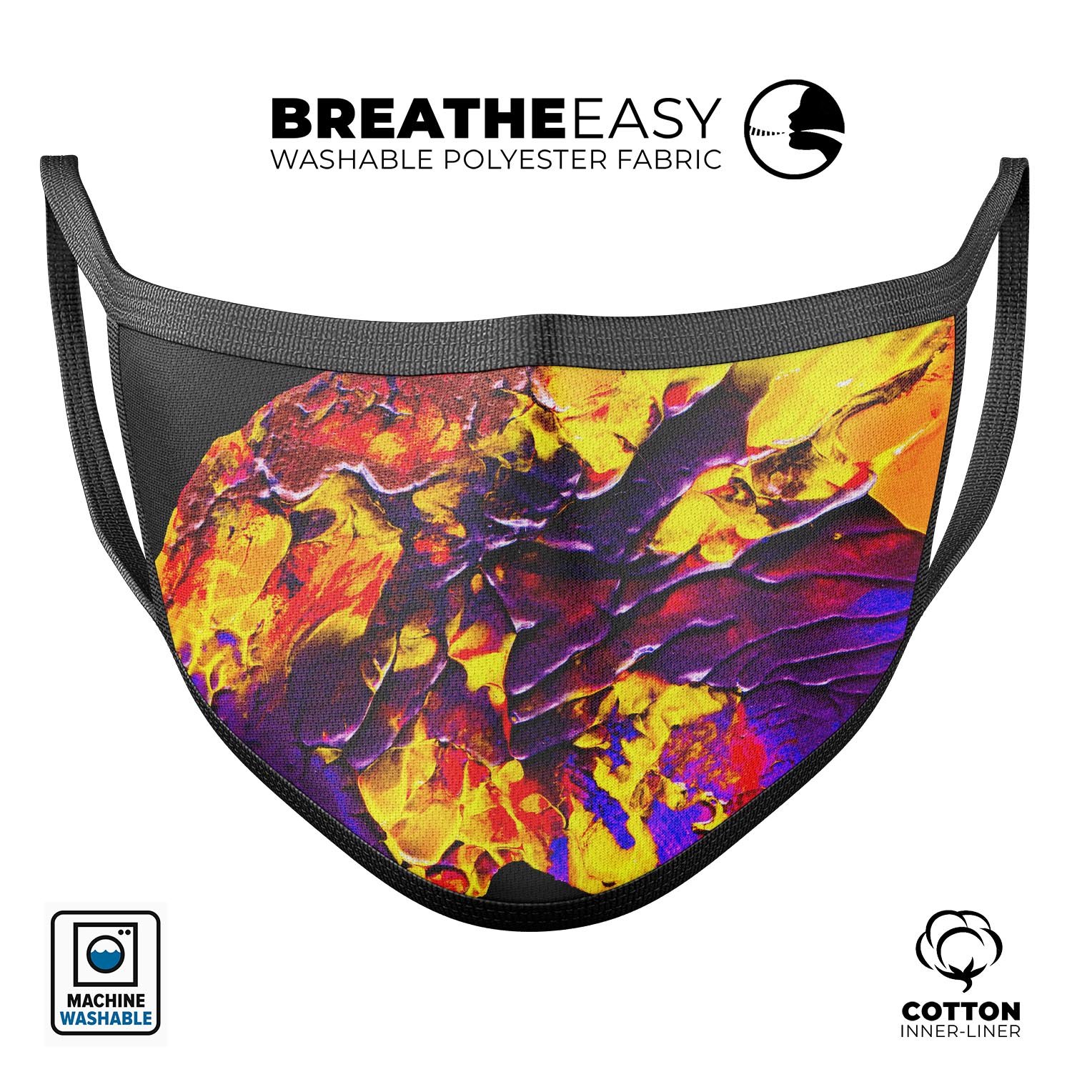 Liquid Abstract Paint V32 mouth cover, a stylish unisex anti-dust mask made in the USA, featuring adjustable ear loops and a comfortable cotton interior.