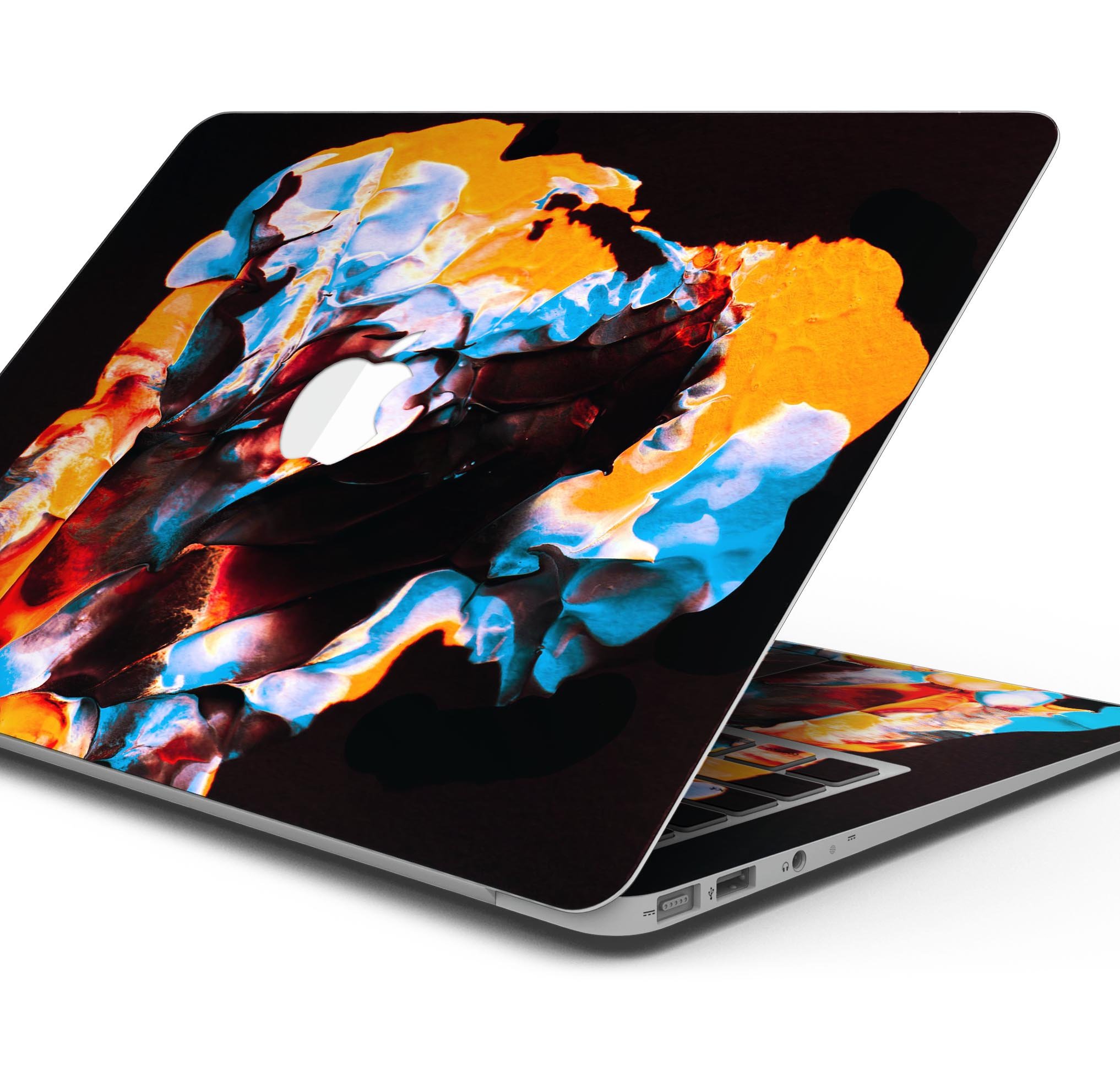 Liquid Abstract Paint V34 skin decal wrap kit for Apple MacBook, showcasing vibrant colors and a sleek design.