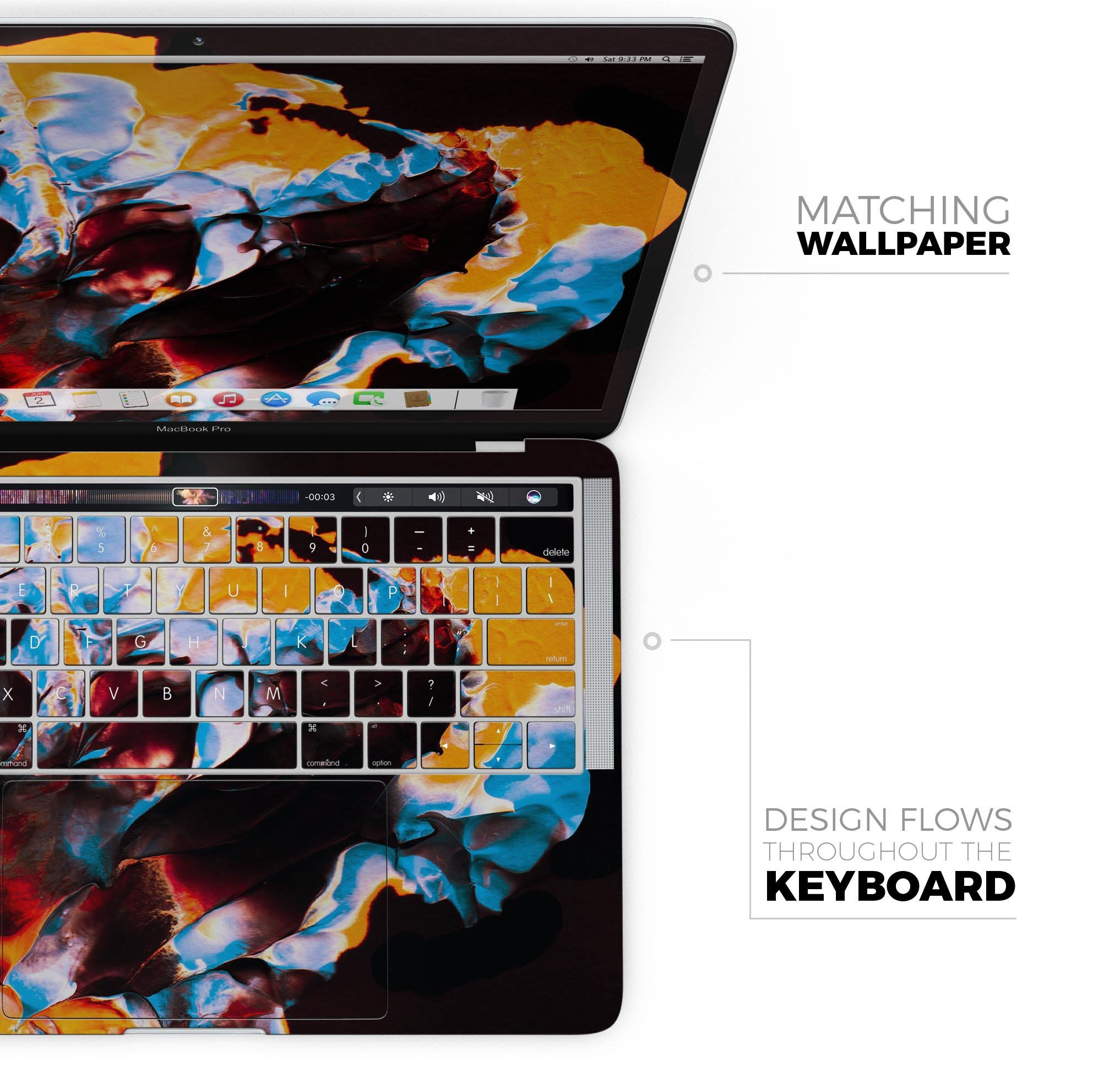 Liquid Abstract Paint V34 skin decal wrap kit for Apple MacBook, showcasing vibrant colors and a sleek design.