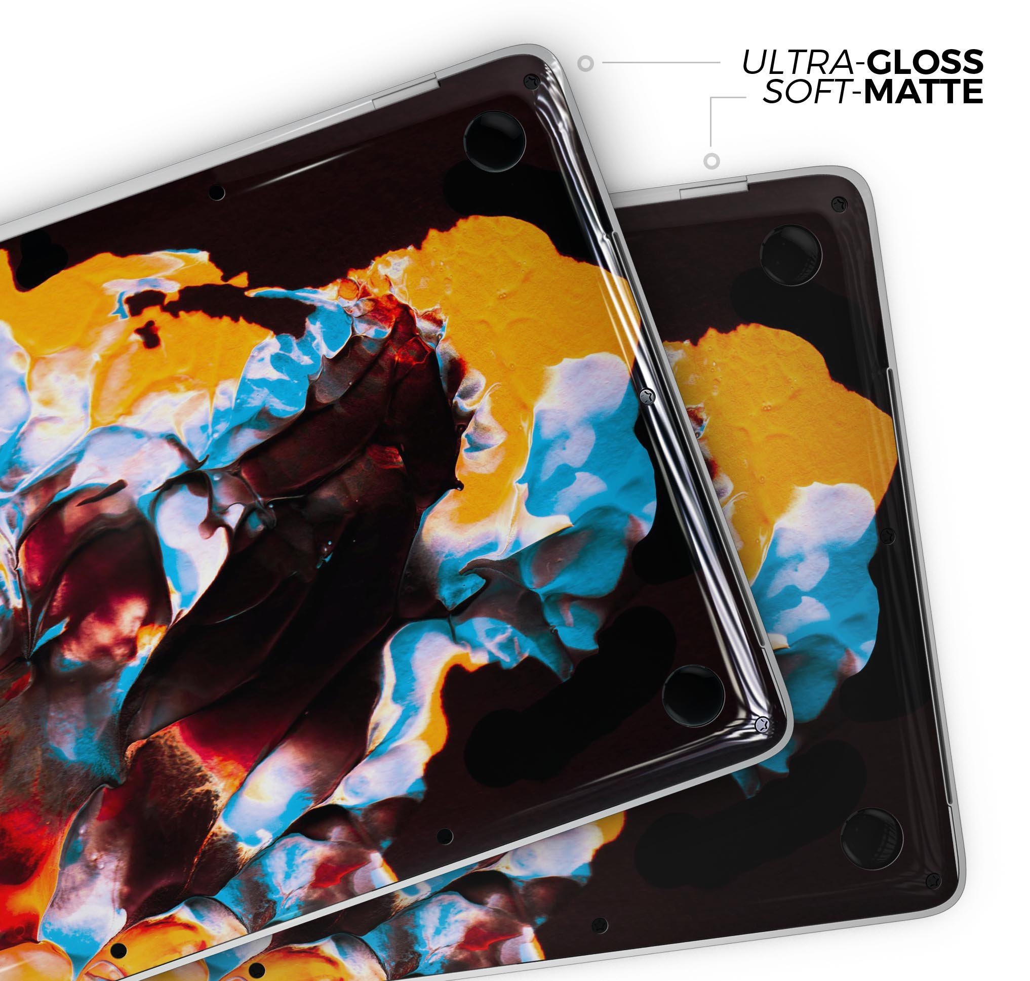 Liquid Abstract Paint V34 skin decal wrap kit for Apple MacBook, showcasing vibrant colors and a sleek design.