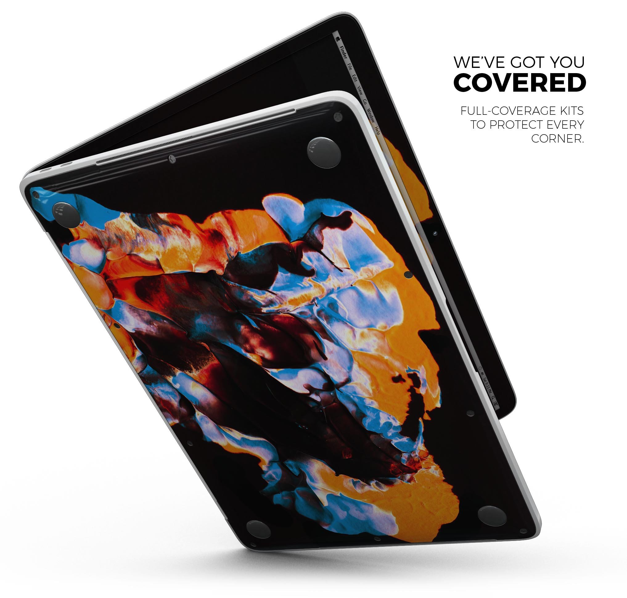 Liquid Abstract Paint V34 skin decal wrap kit for Apple MacBook, showcasing vibrant colors and a sleek design.