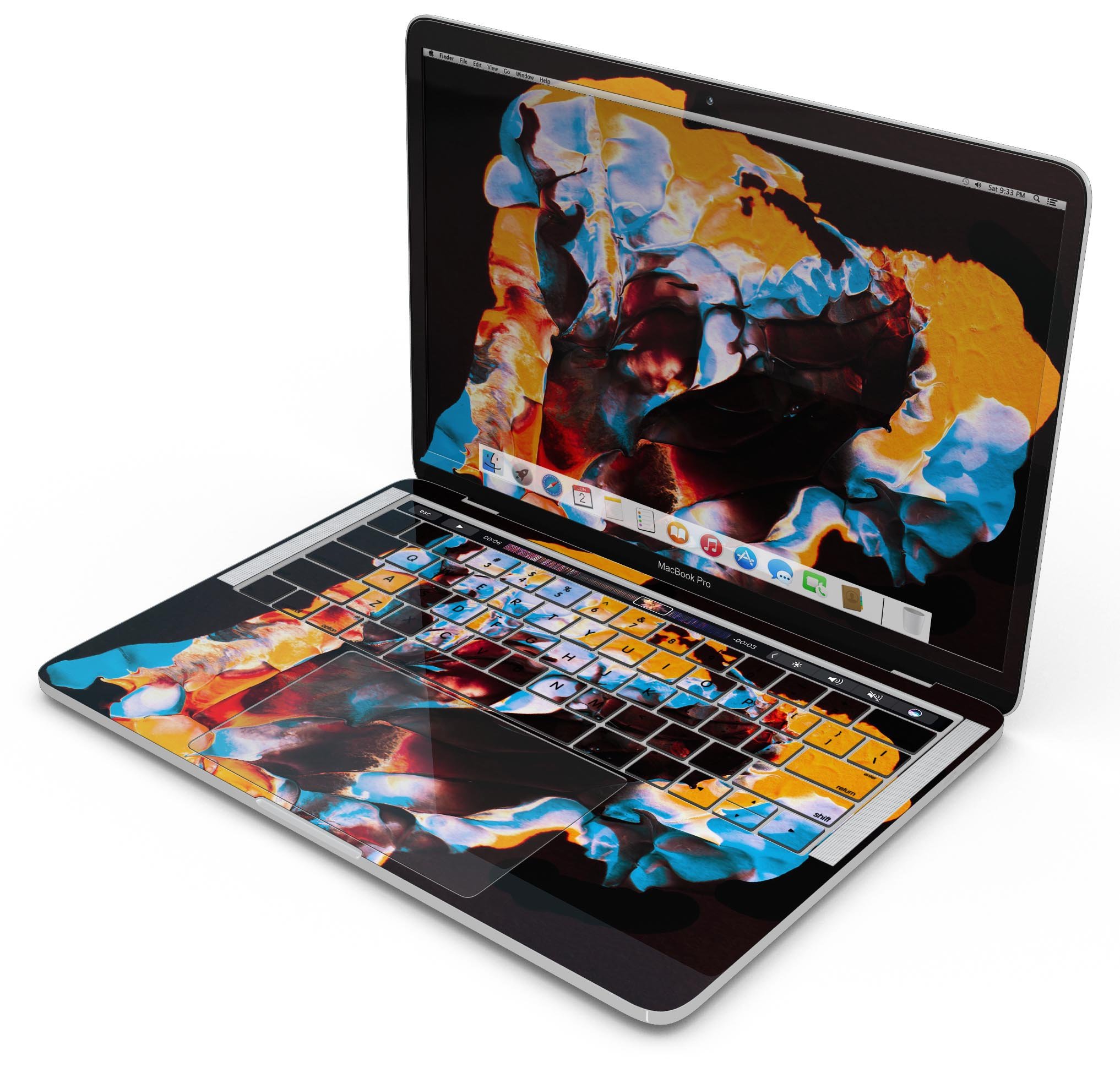 Liquid Abstract Paint V34 skin decal wrap kit for Apple MacBook, showcasing vibrant colors and a sleek design.