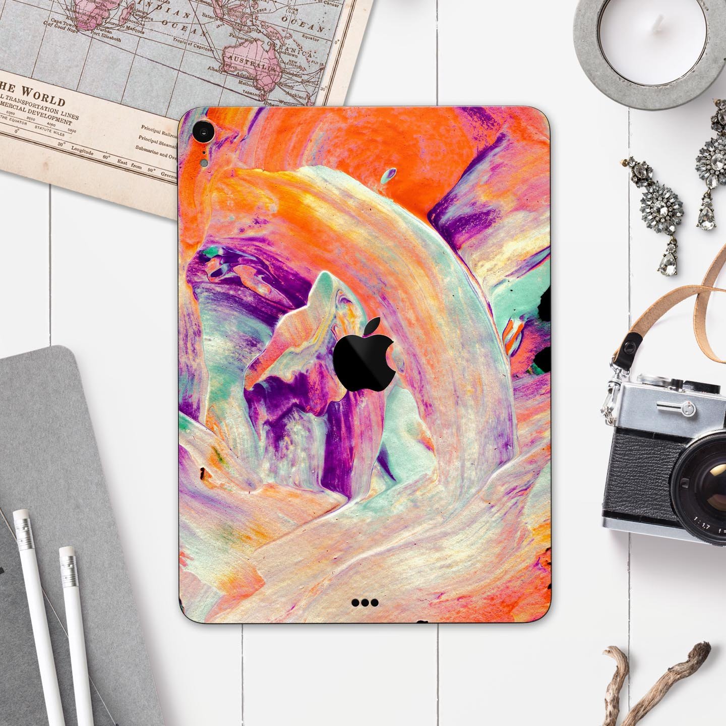 Liquid Abstract Paint V35 skin decal for Apple iPad, showcasing vibrant abstract design and premium 3M material.