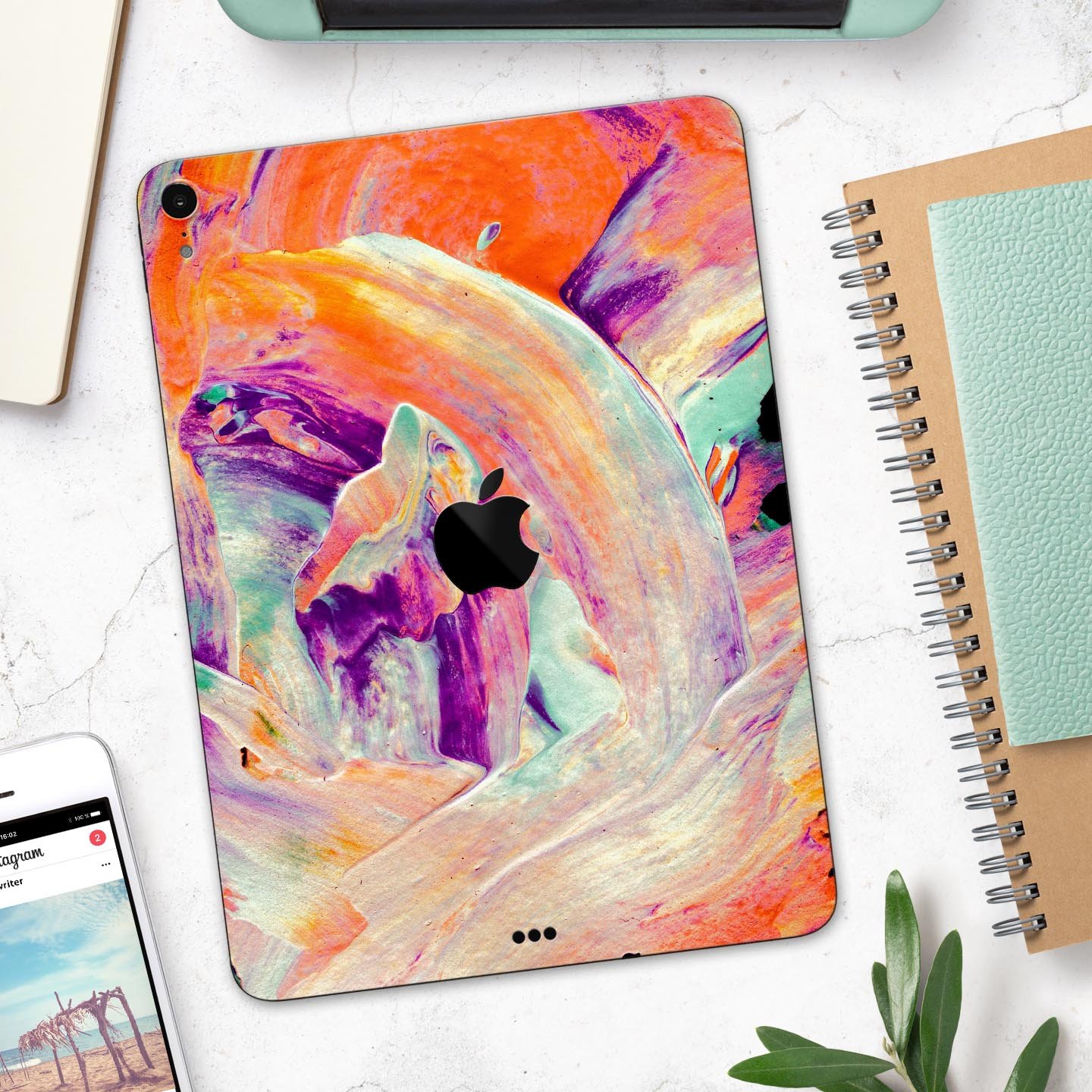 Liquid Abstract Paint V35 skin decal for Apple iPad, showcasing vibrant abstract design and premium 3M material.