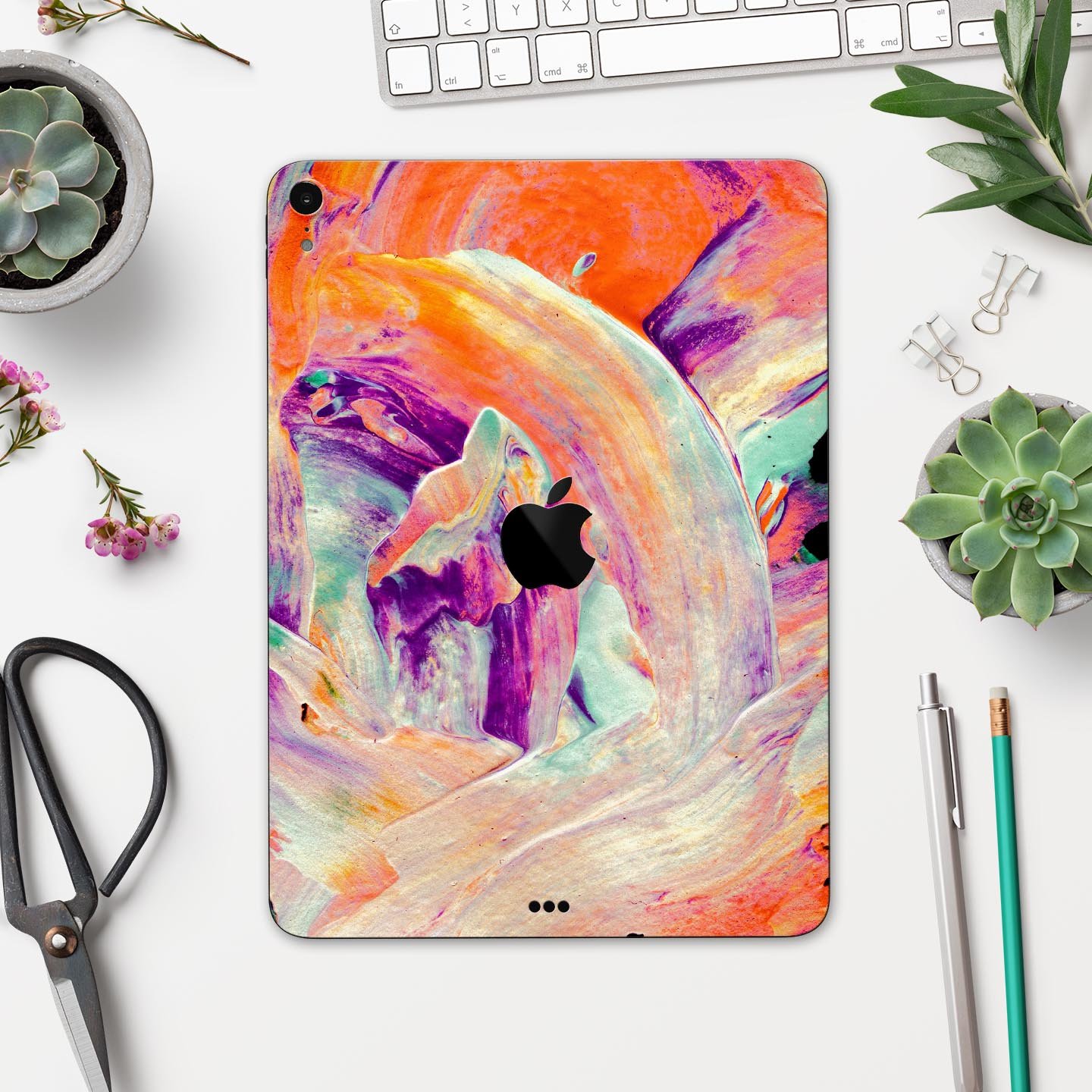 Liquid Abstract Paint V35 skin decal for Apple iPad, showcasing vibrant abstract design and premium 3M material.