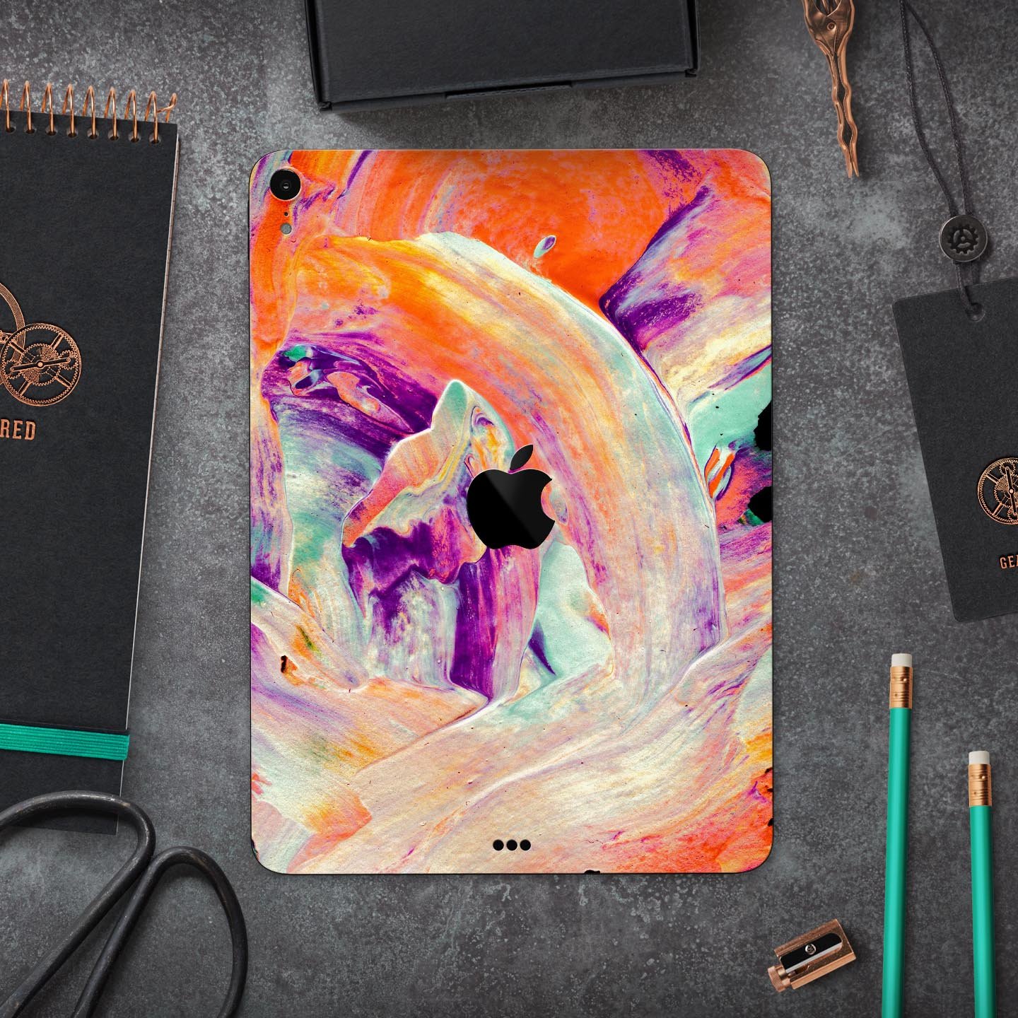 Liquid Abstract Paint V35 skin decal for Apple iPad, showcasing vibrant abstract design and premium 3M material.