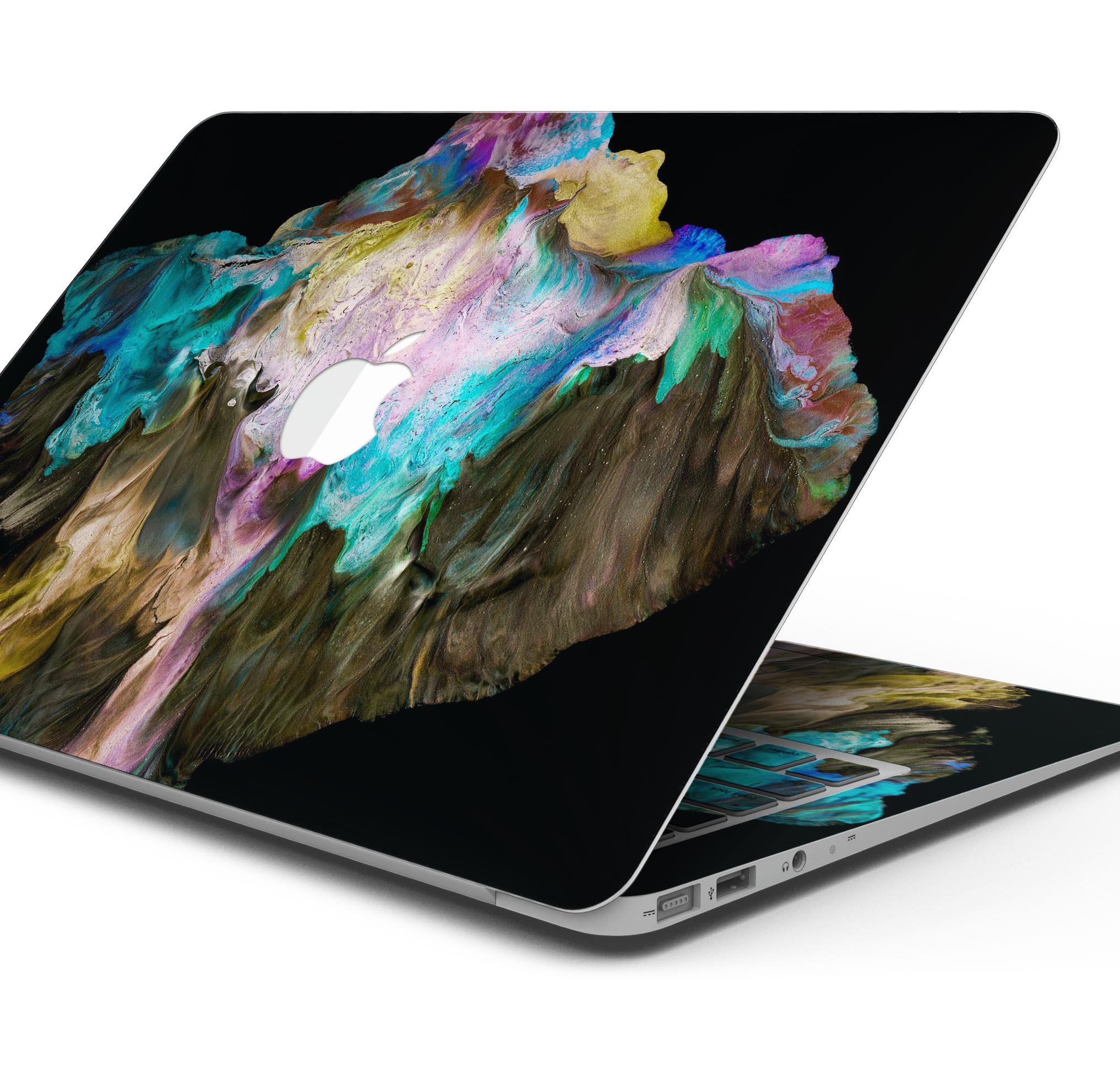 Liquid Abstract Paint V36 skin decal wrap kit for Apple MacBook, showcasing vibrant colors and a sleek design.