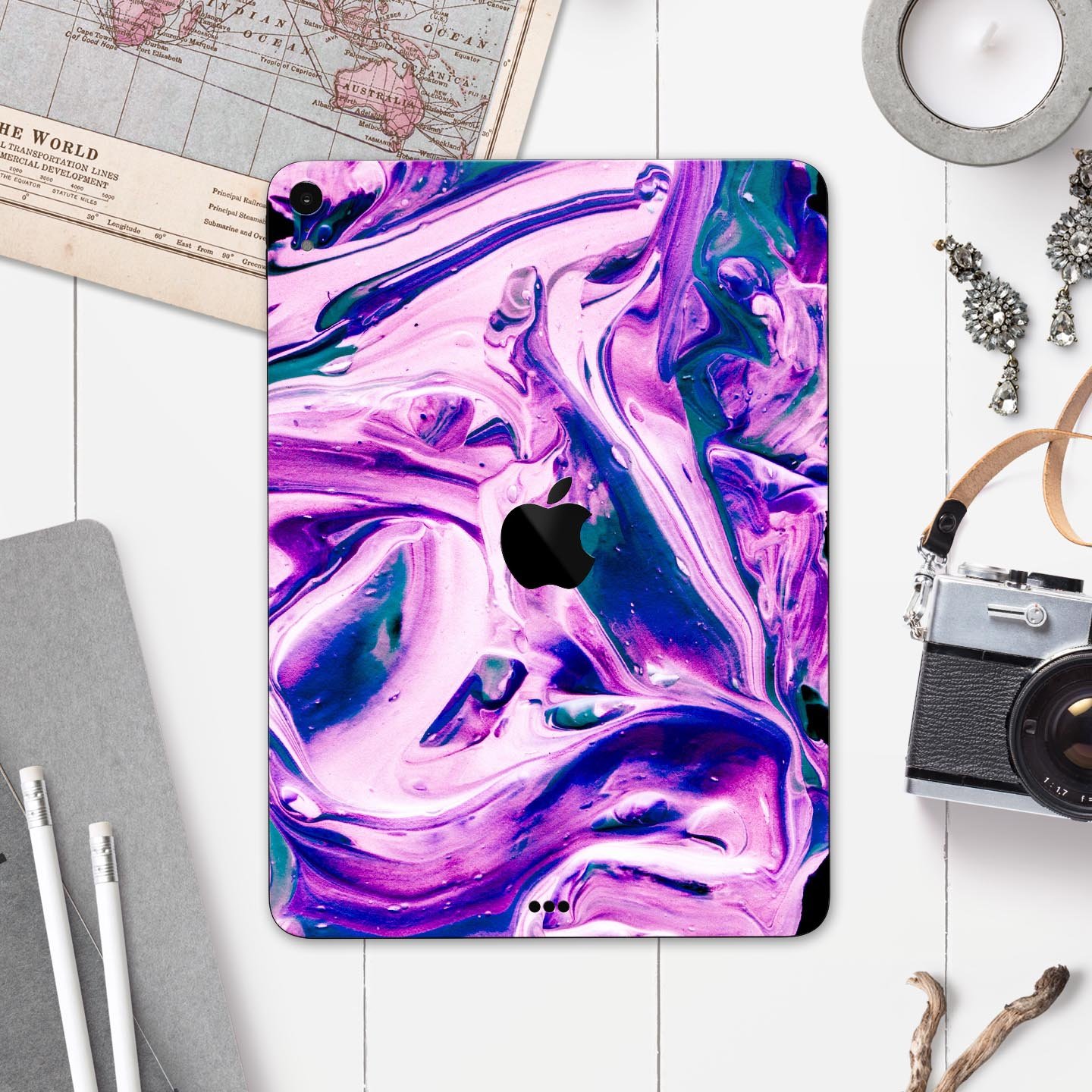 Liquid Abstract Paint V37 skin decal for Apple iPad, showcasing vibrant colors and a sleek design for full body protection.