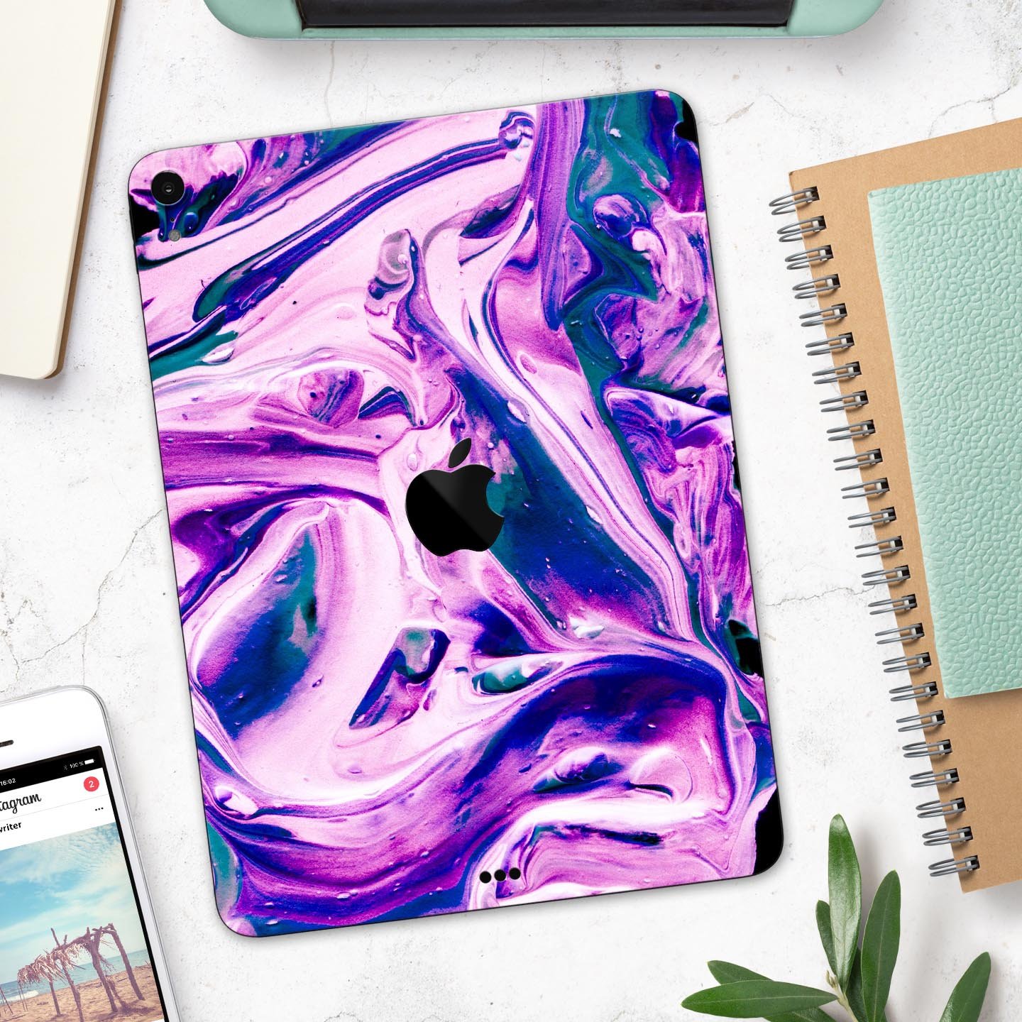 Liquid Abstract Paint V37 skin decal for Apple iPad, showcasing vibrant colors and a sleek design for full body protection.