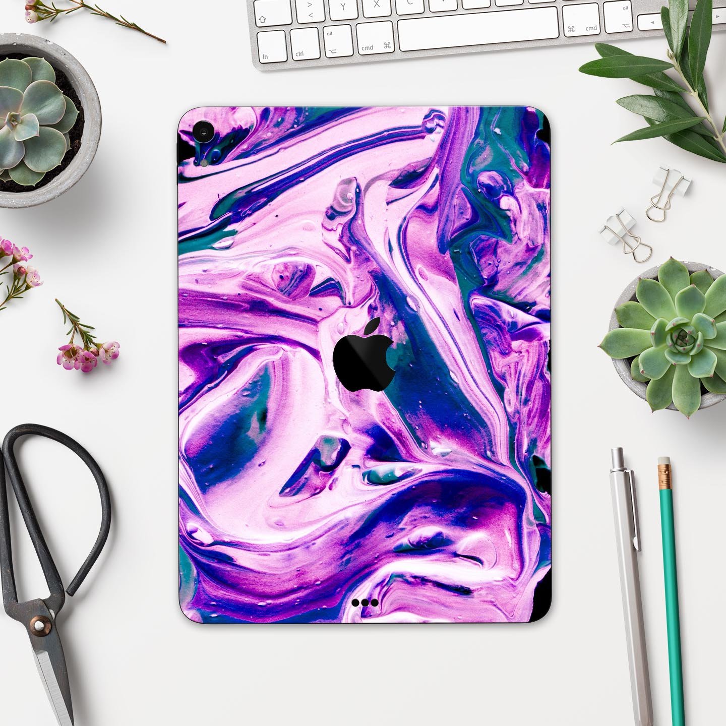 Liquid Abstract Paint V37 skin decal for Apple iPad, showcasing vibrant colors and a sleek design for full body protection.