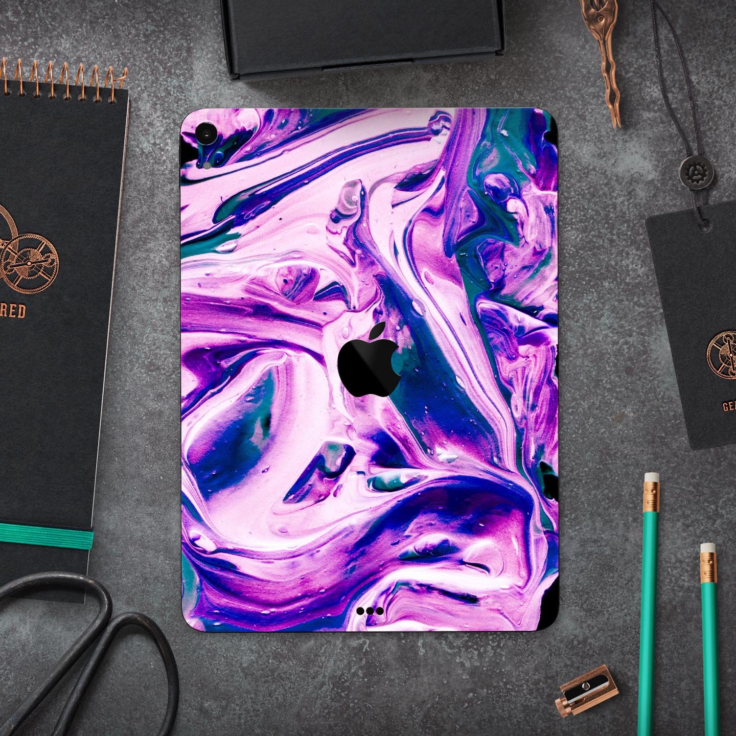 Liquid Abstract Paint V37 skin decal for Apple iPad, showcasing vibrant colors and a sleek design for full body protection.