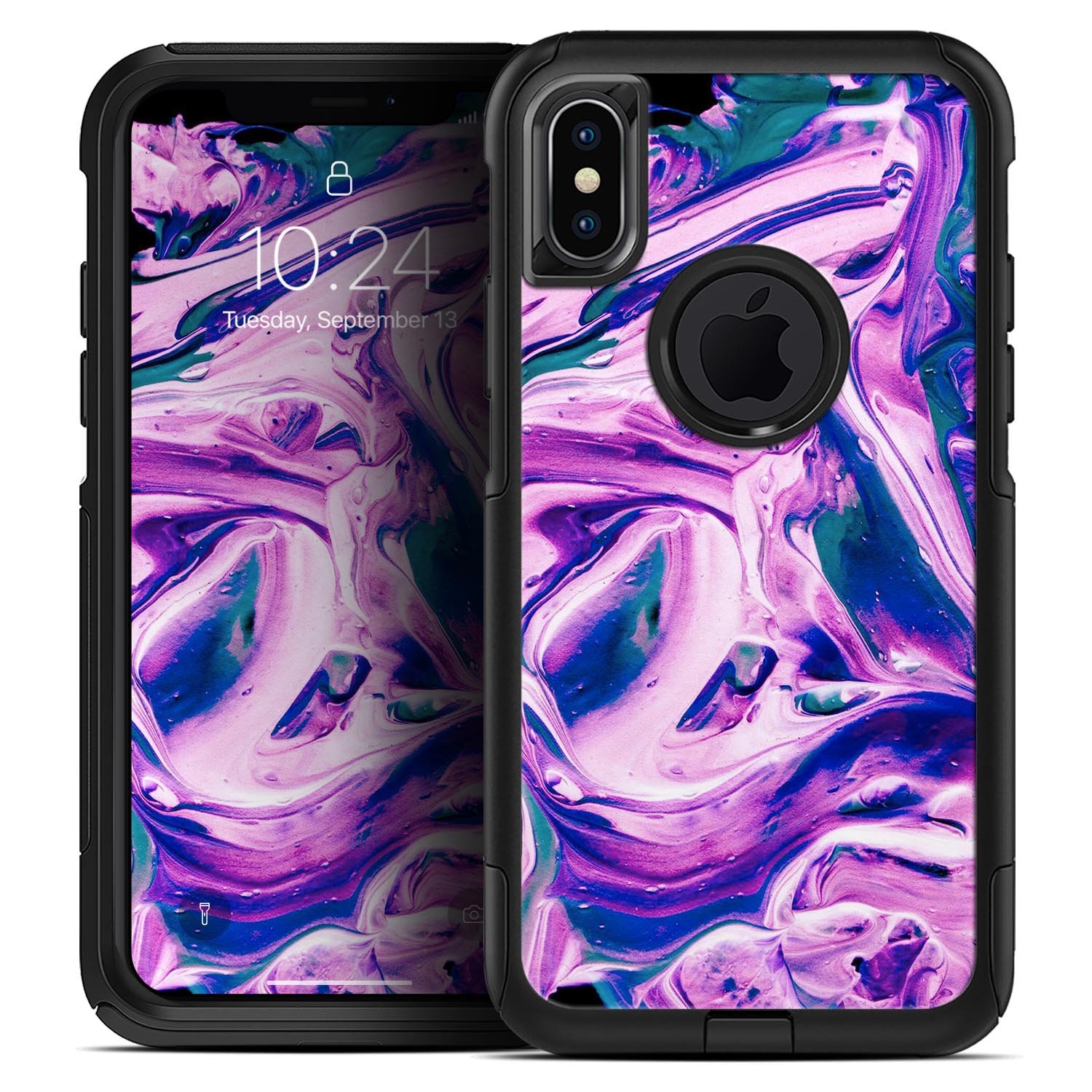 Liquid Abstract Paint V37 Skin Kit for iPhone OtterBox cases featuring vibrant abstract design and premium 3M materials.