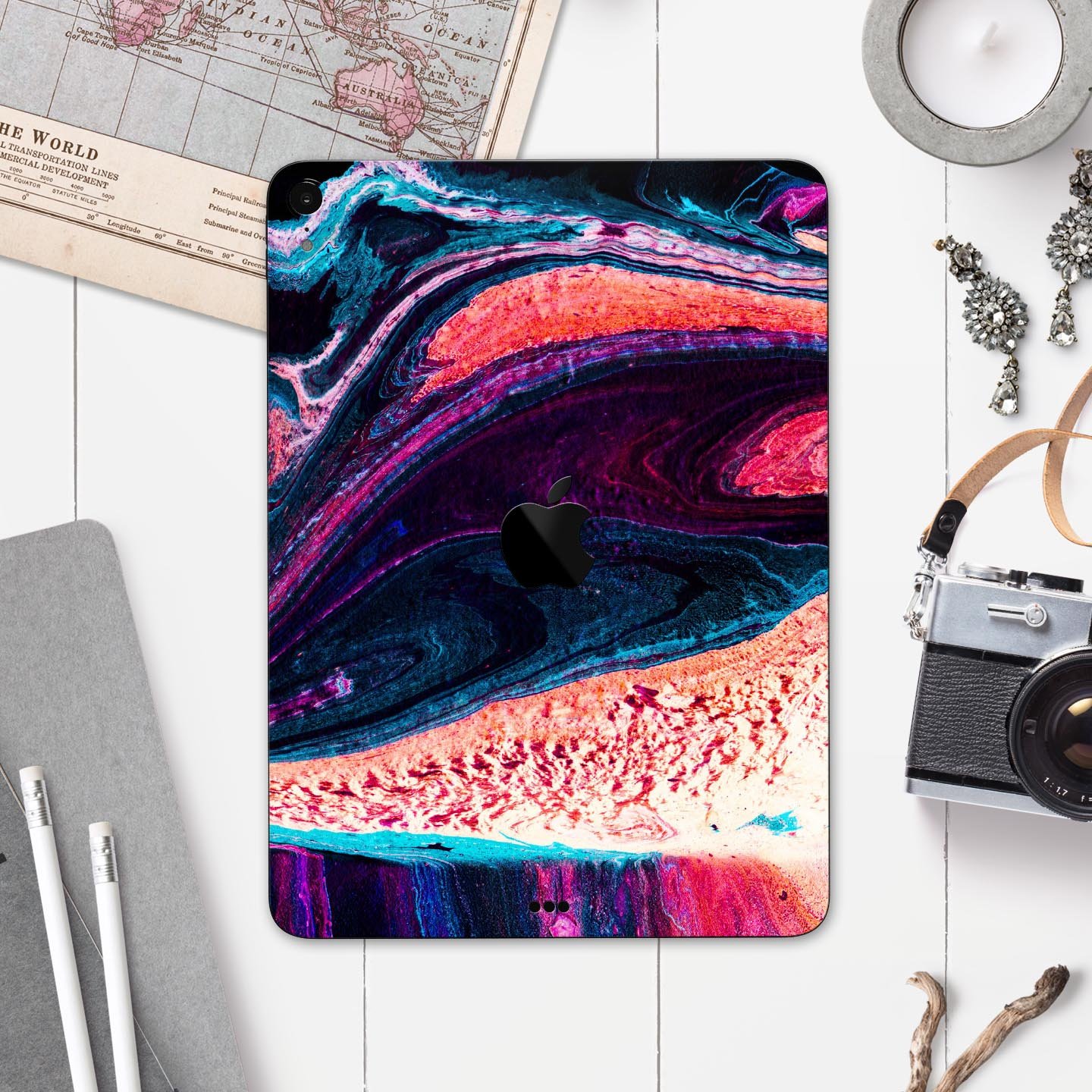 Liquid Abstract Paint V38 skin decal for Apple iPad, showcasing vibrant abstract design and premium 3M material.