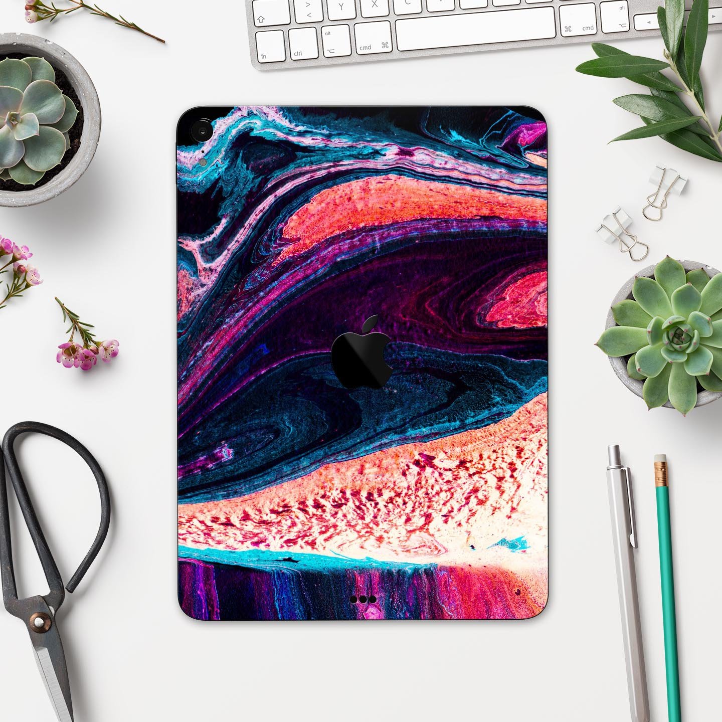 Liquid Abstract Paint V38 skin decal for Apple iPad, showcasing vibrant abstract design and premium 3M material.