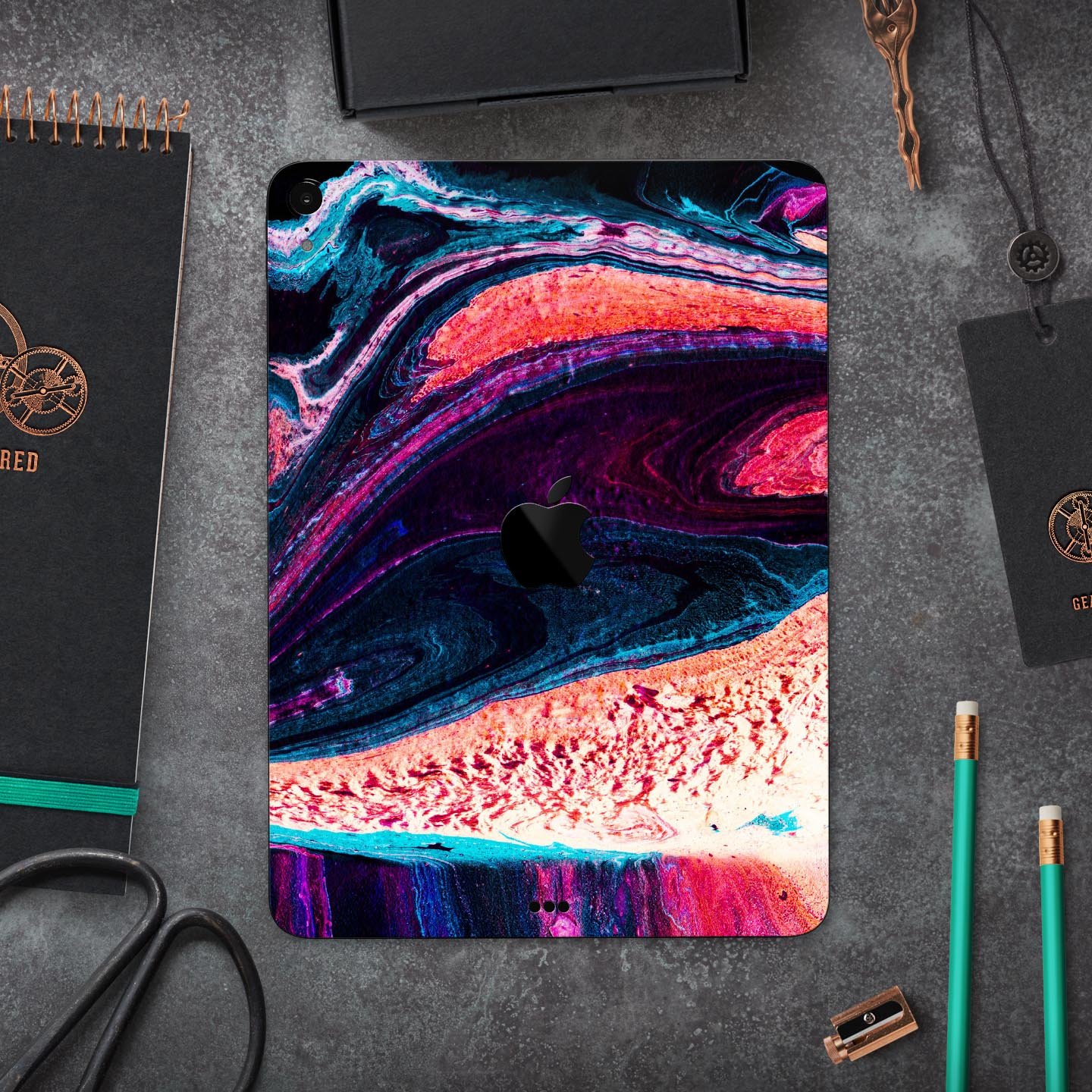 Liquid Abstract Paint V38 skin decal for Apple iPad, showcasing vibrant abstract design and premium 3M material.