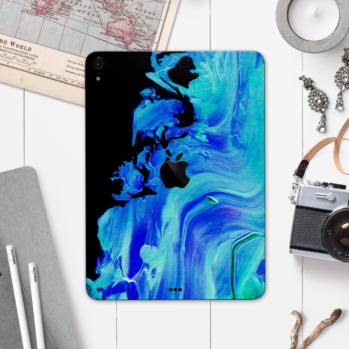 Liquid Abstract Paint V46 skin decal for Apple iPad, showcasing vibrant colors and a sleek design.