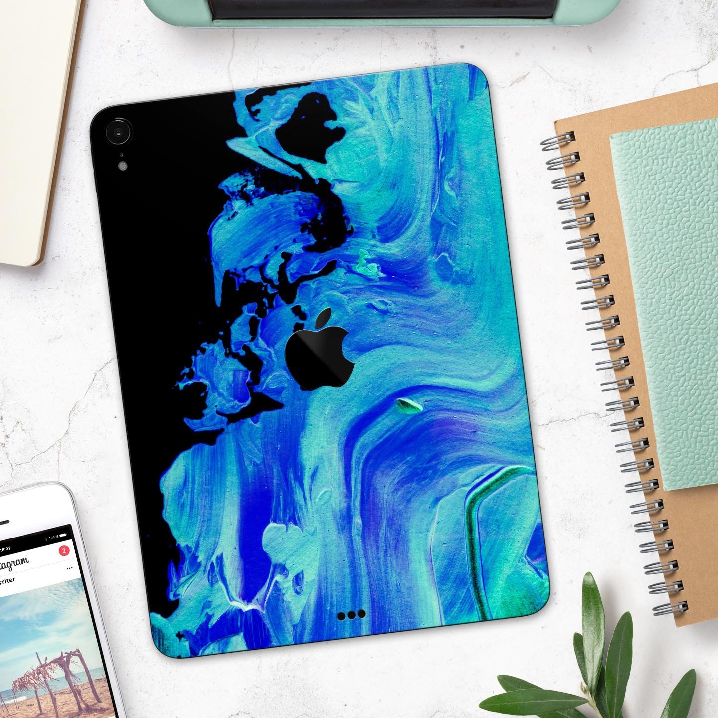 Liquid Abstract Paint V46 skin decal for Apple iPad, showcasing vibrant colors and a sleek design.