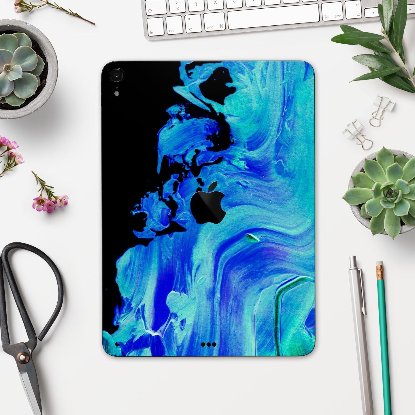 Liquid Abstract Paint V46 skin decal for Apple iPad, showcasing vibrant colors and a sleek design.