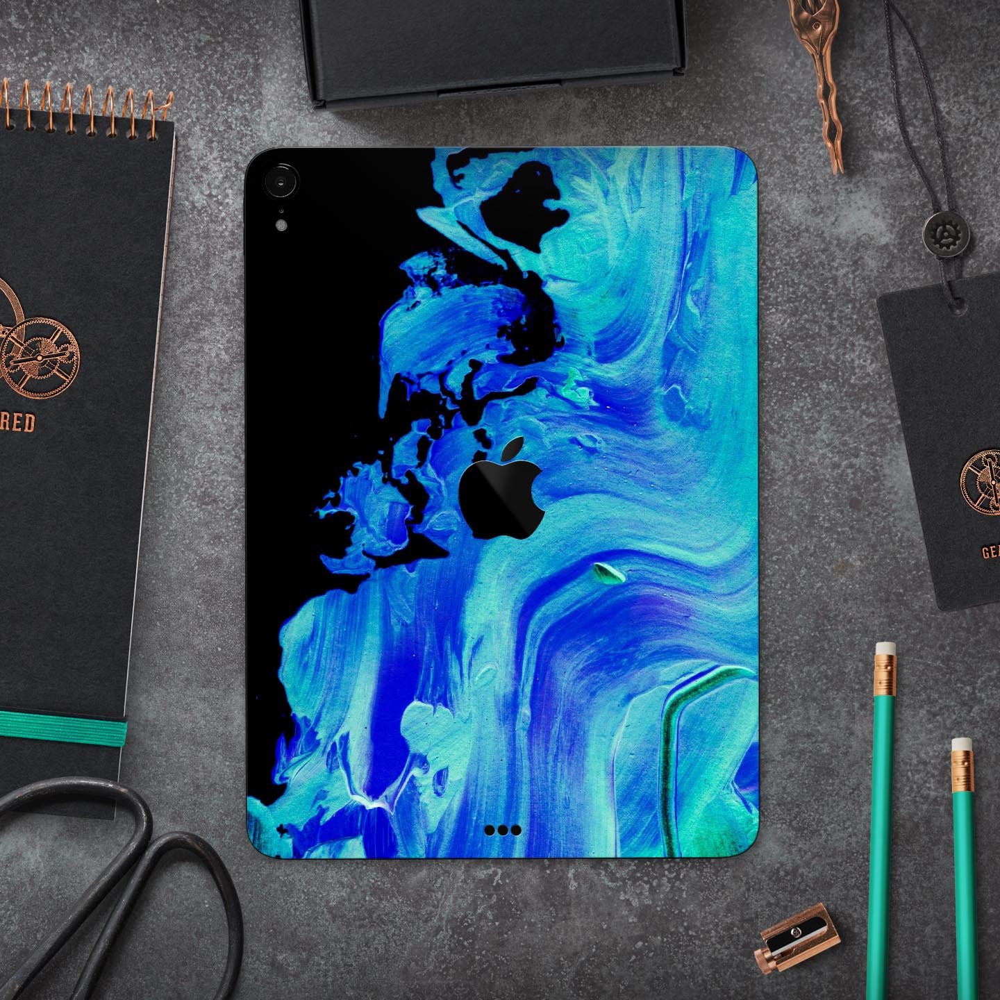 Liquid Abstract Paint V46 skin decal for Apple iPad, showcasing vibrant colors and a sleek design.