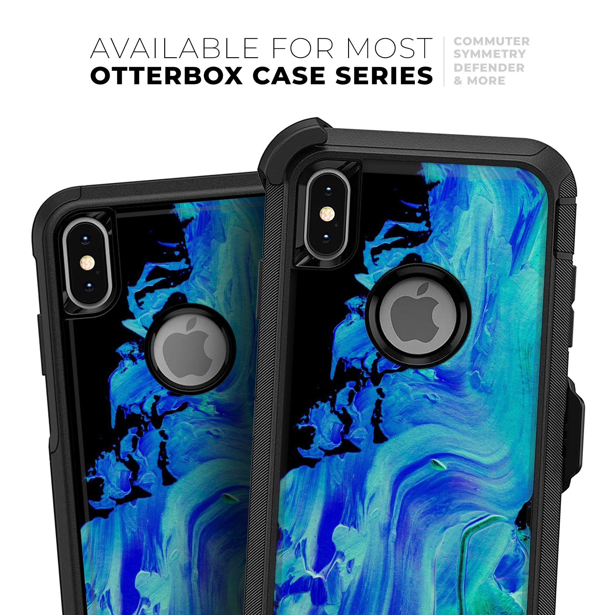 Liquid Abstract Paint V46 Skin Kit for iPhone OtterBox Cases featuring vibrant abstract design and premium 3M materials.