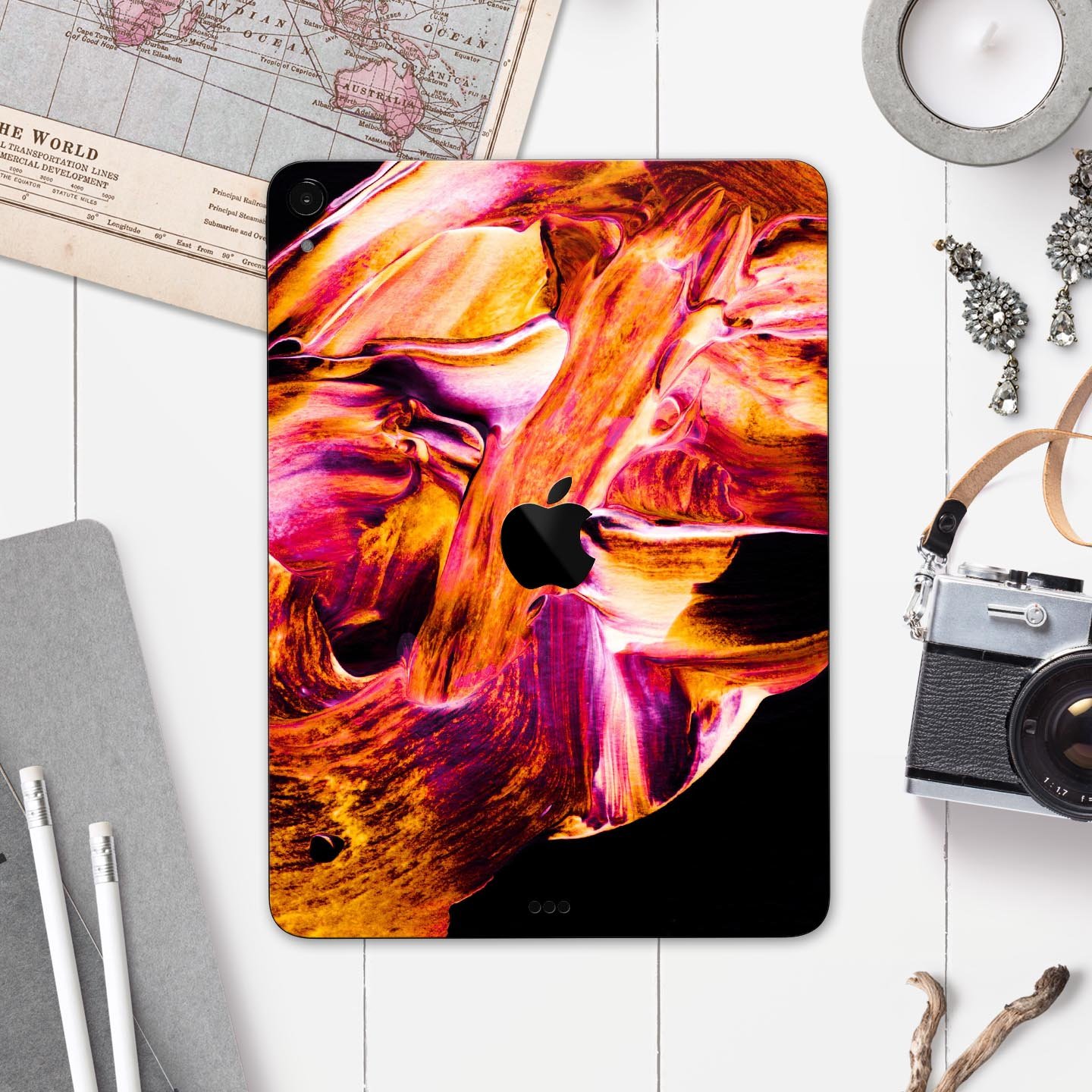 Liquid Abstract Paint V47 skin decal for Apple iPad, showcasing vibrant colors and premium 3M material.