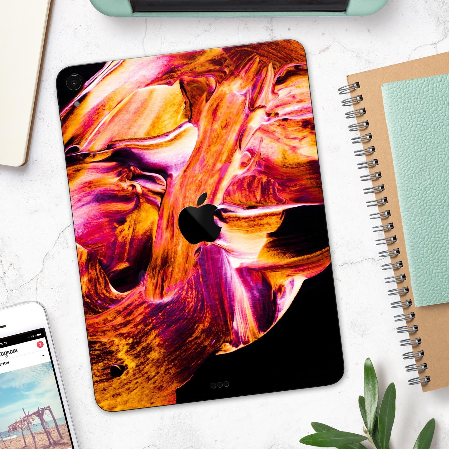 Liquid Abstract Paint V47 skin decal for Apple iPad, showcasing vibrant colors and premium 3M material.