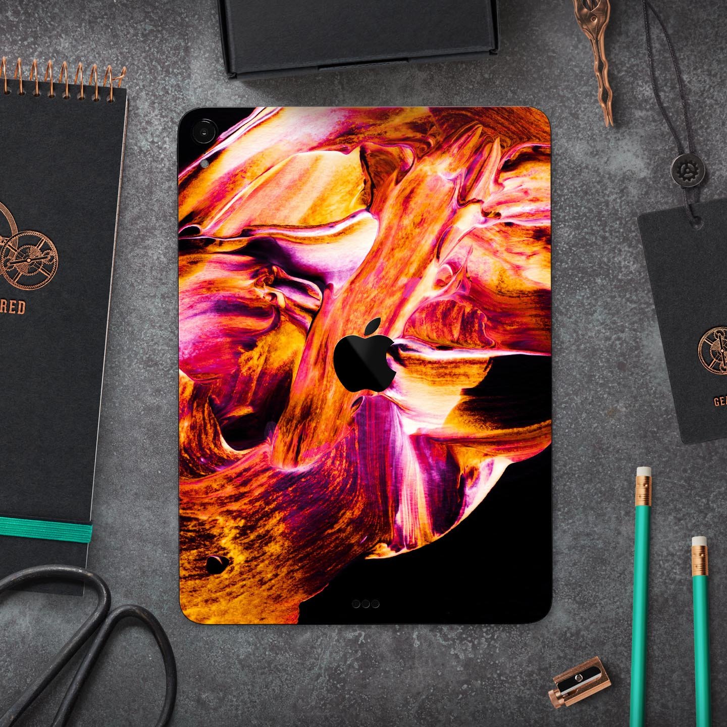 Liquid Abstract Paint V47 skin decal for Apple iPad, showcasing vibrant colors and premium 3M material.