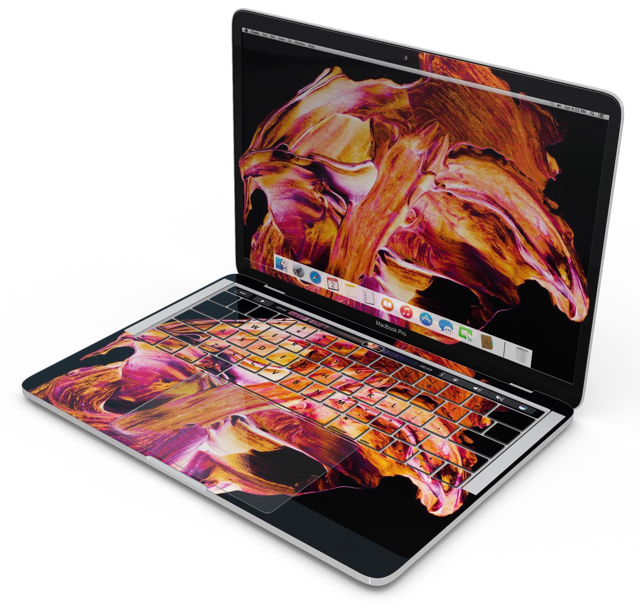 Liquid Abstract Paint V47 skin decal wrap kit for MacBook, showcasing vibrant colors and a sleek design.