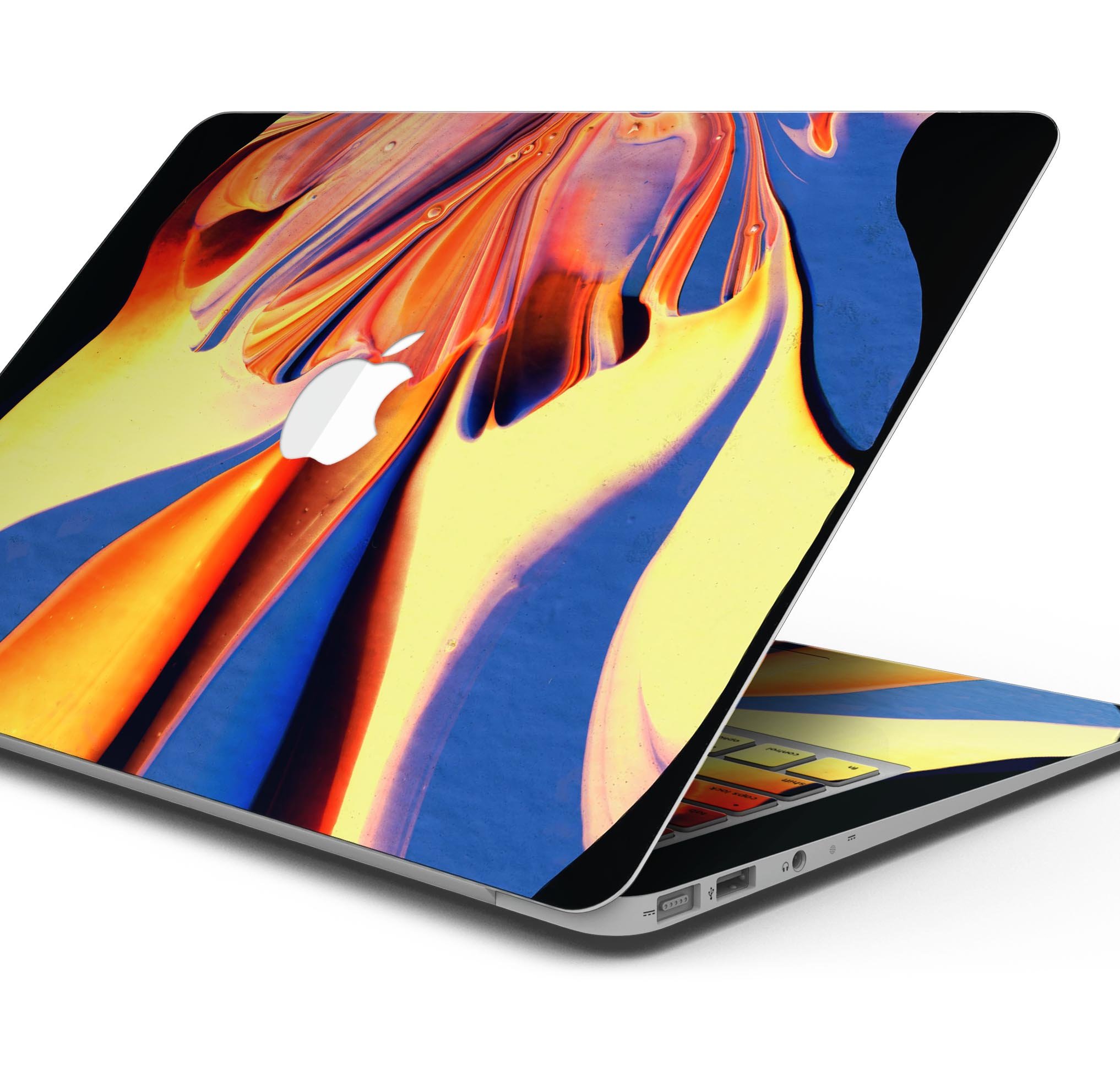 Liquid Abstract Paint V48 skin decal wrap kit for Apple MacBook, showcasing vibrant colors and a sleek design.