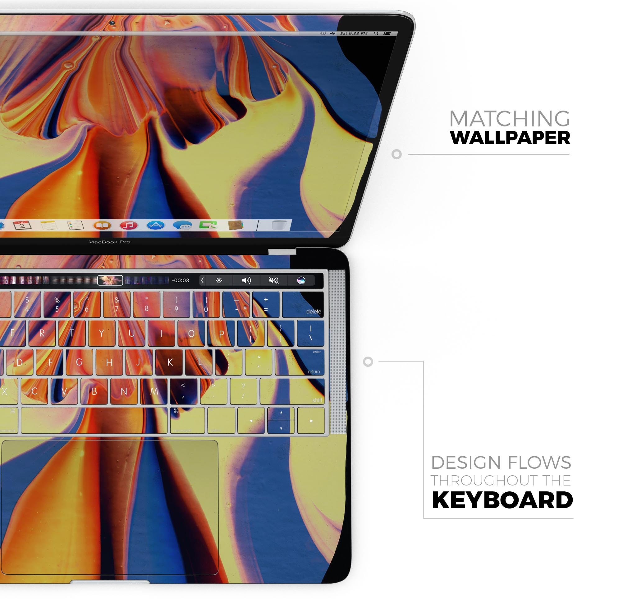 Liquid Abstract Paint V48 skin decal wrap kit for Apple MacBook, showcasing vibrant colors and a sleek design.