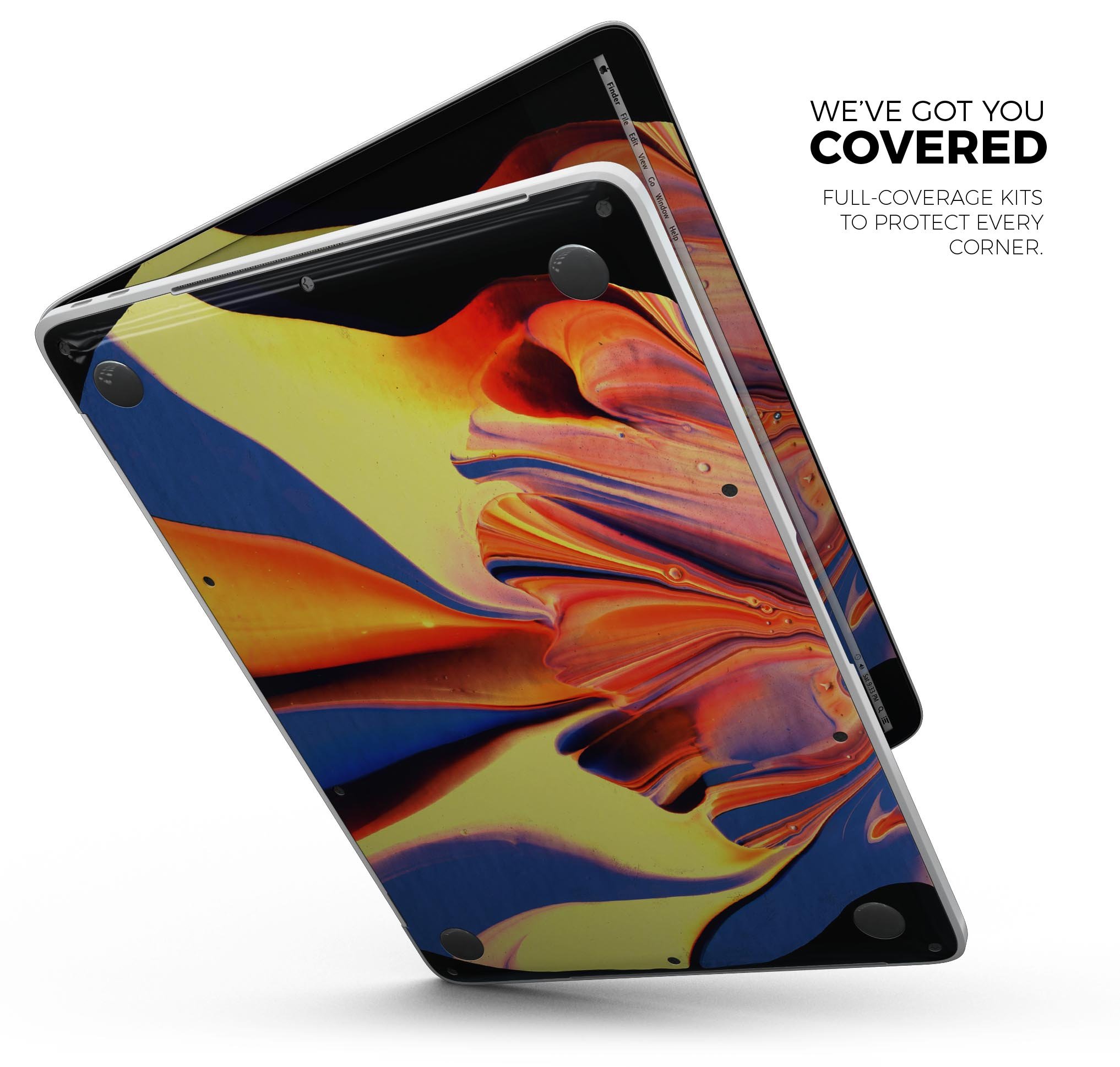 Liquid Abstract Paint V48 skin decal wrap kit for Apple MacBook, showcasing vibrant colors and a sleek design.