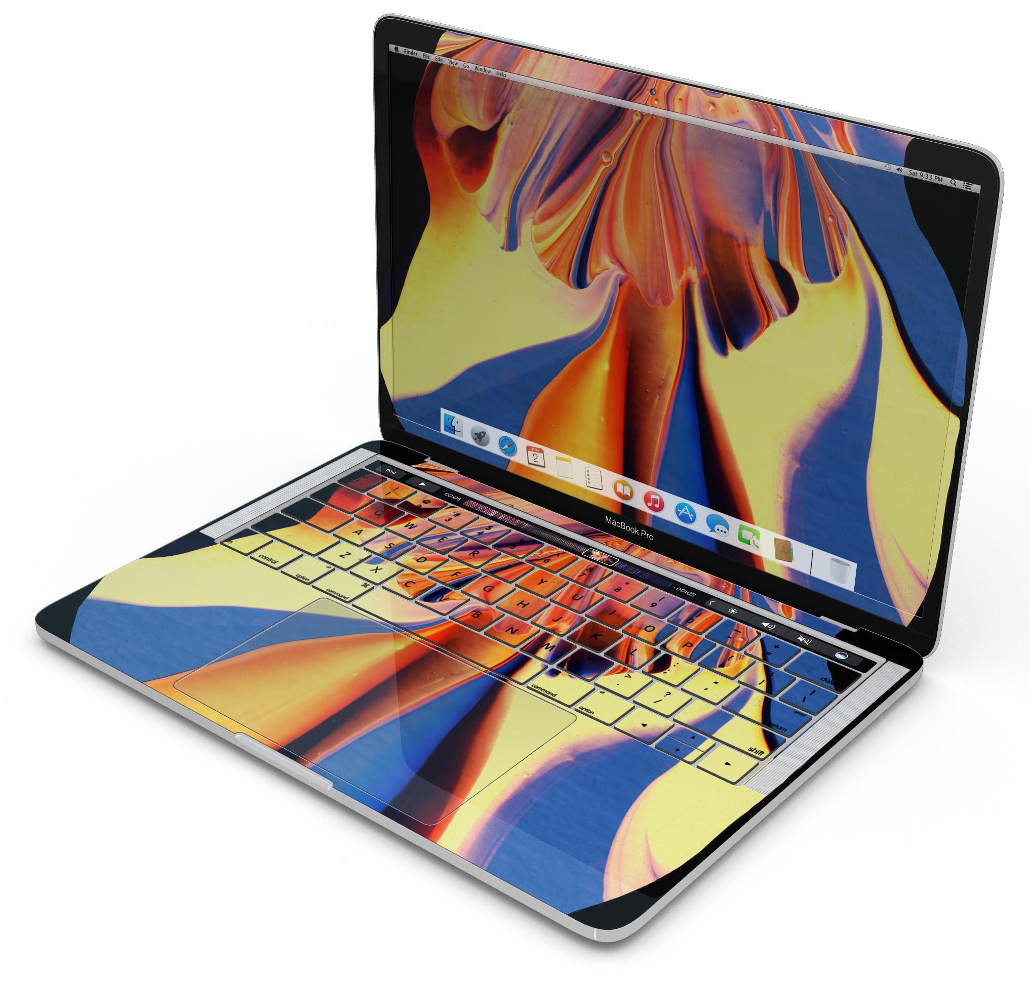 Liquid Abstract Paint V48 skin decal wrap kit for Apple MacBook, showcasing vibrant colors and a sleek design.