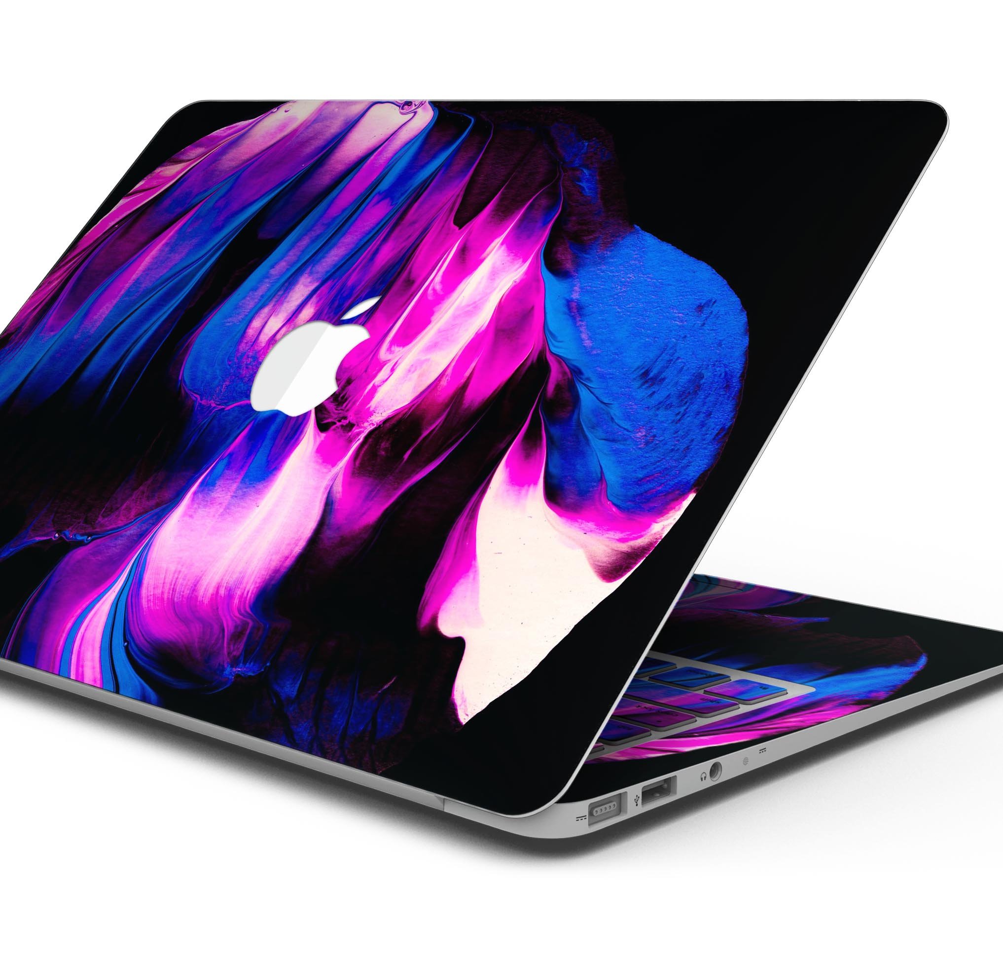 Liquid Abstract Paint V49 skin decal wrap kit for MacBook, showcasing vibrant colors and a sleek design.