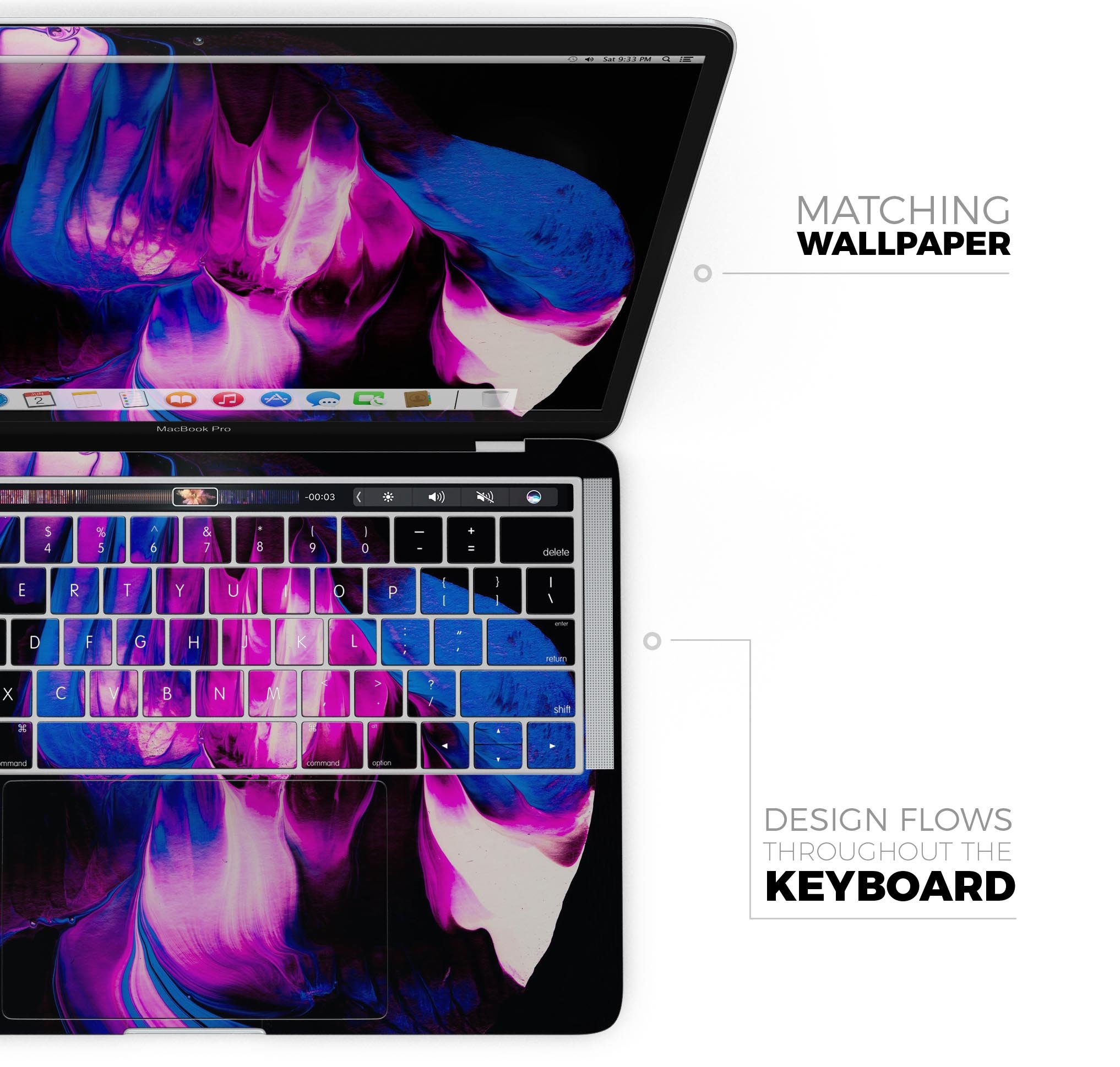 Liquid Abstract Paint V49 skin decal wrap kit for MacBook, showcasing vibrant colors and a sleek design.