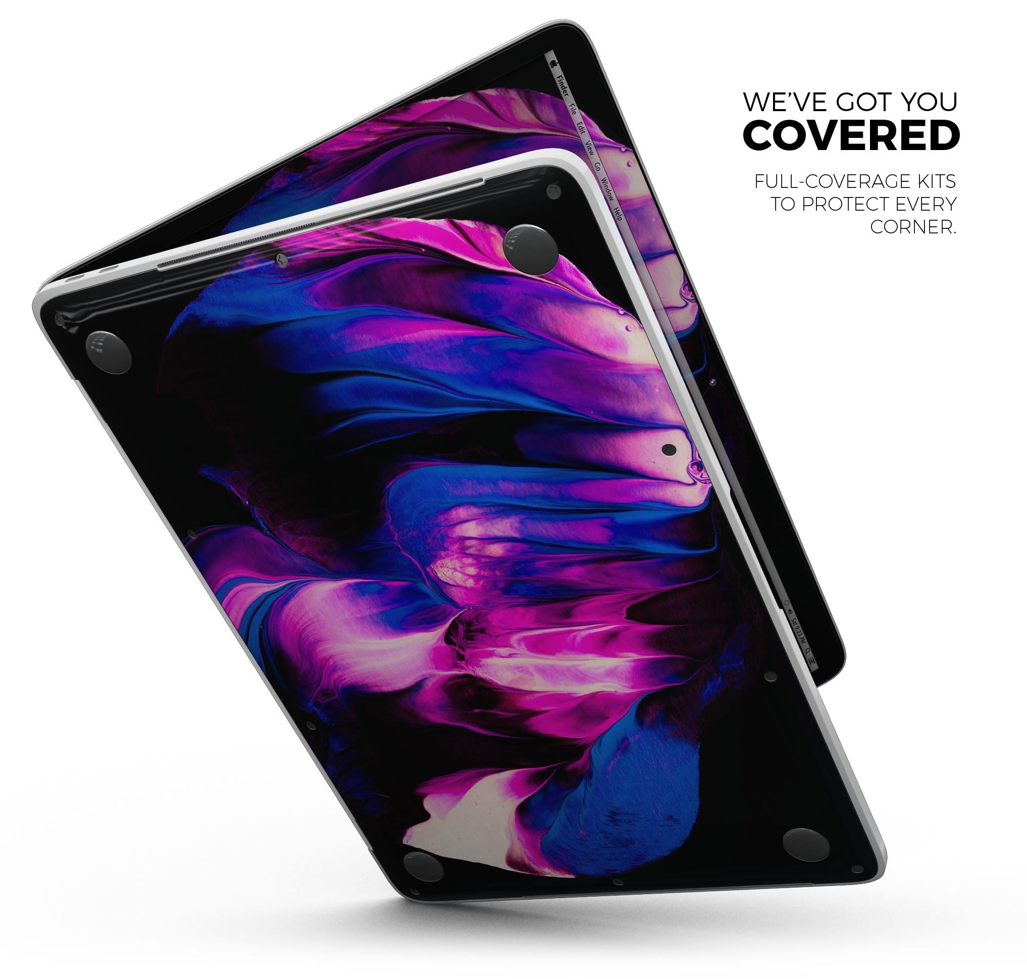 Liquid Abstract Paint V49 skin decal wrap kit for MacBook, showcasing vibrant colors and a sleek design.