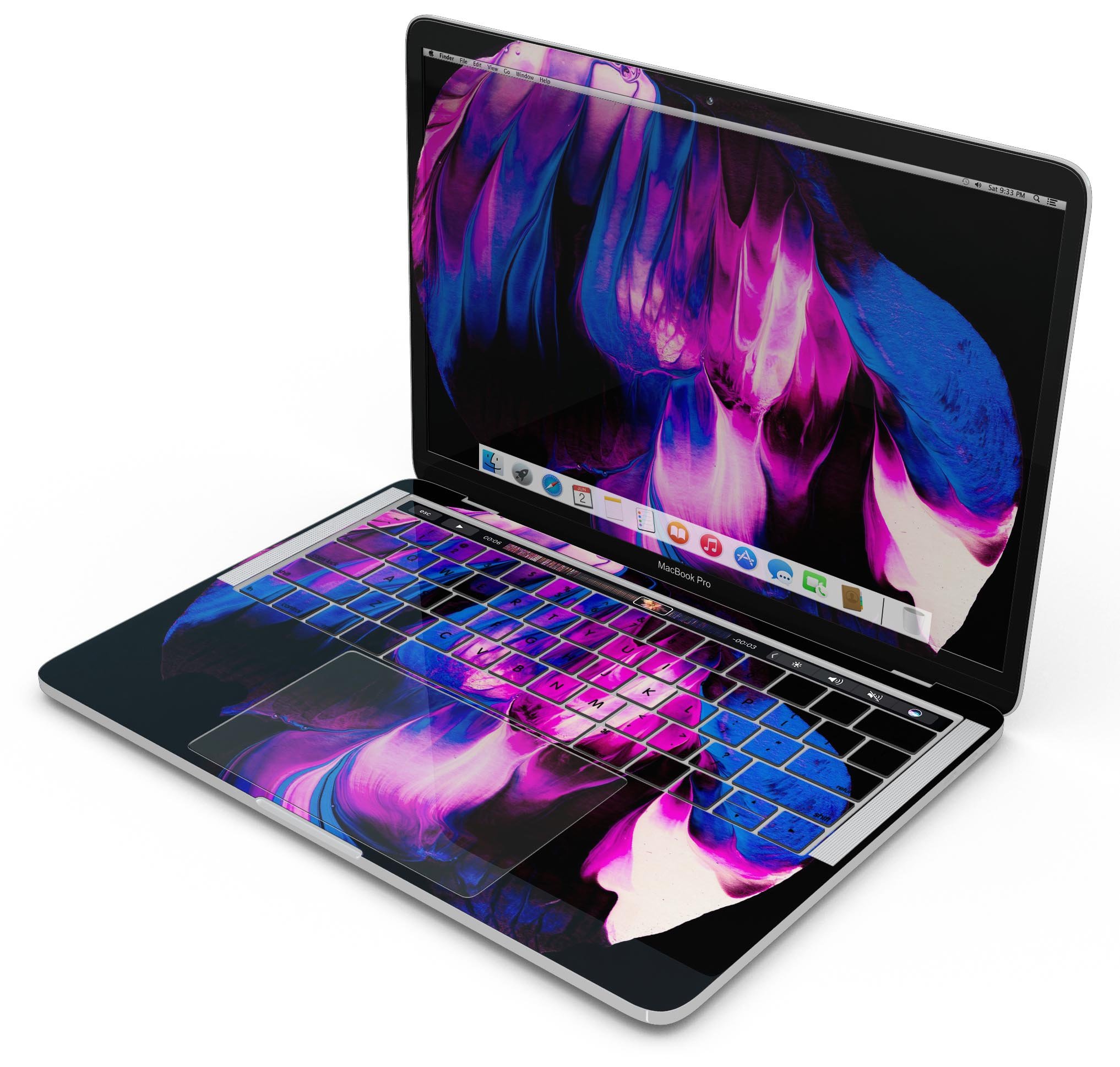 Liquid Abstract Paint V49 skin decal wrap kit for MacBook, showcasing vibrant colors and a sleek design.