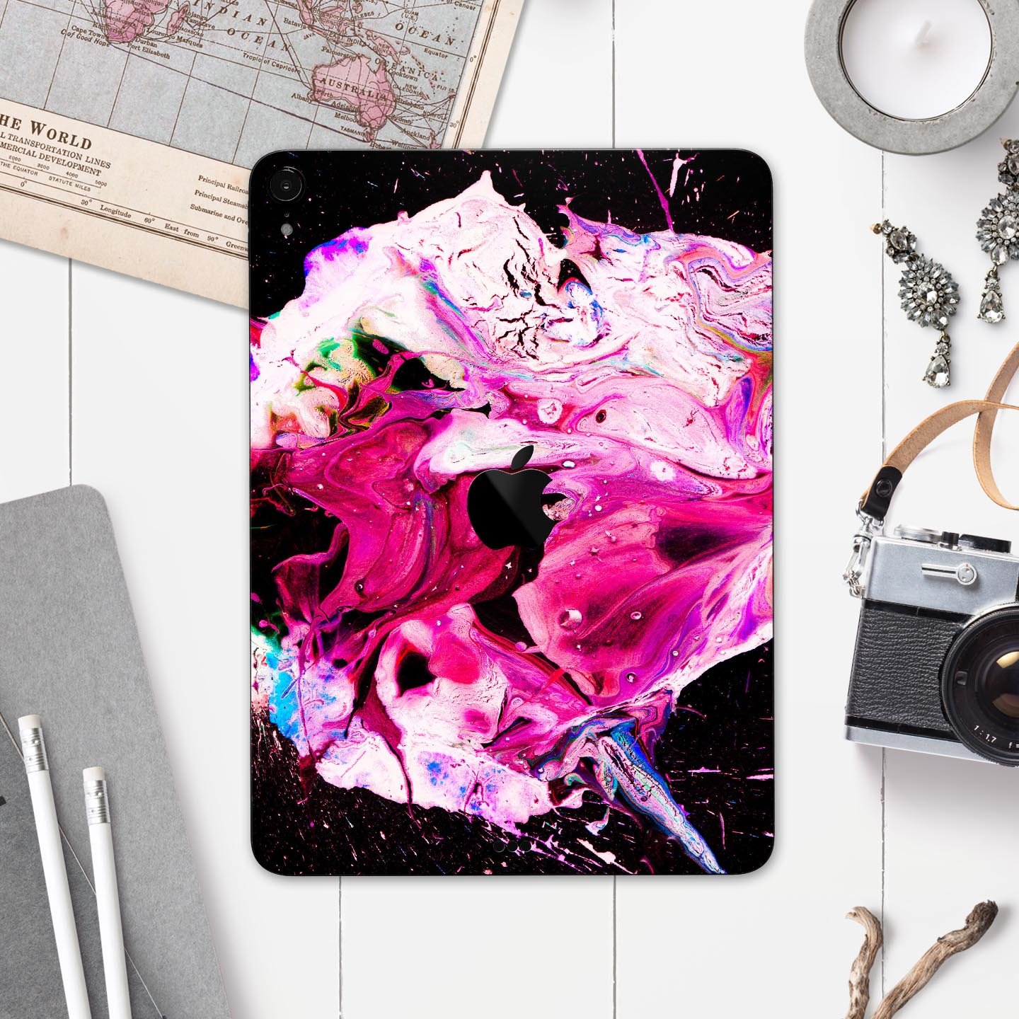 Liquid Abstract Paint V5 skin decal for Apple iPad Pro, showcasing vibrant colors and a sleek design for full body protection.