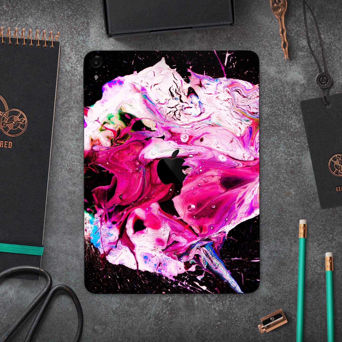 Liquid Abstract Paint V5 skin decal for Apple iPad Pro, showcasing vibrant colors and a sleek design for full body protection.