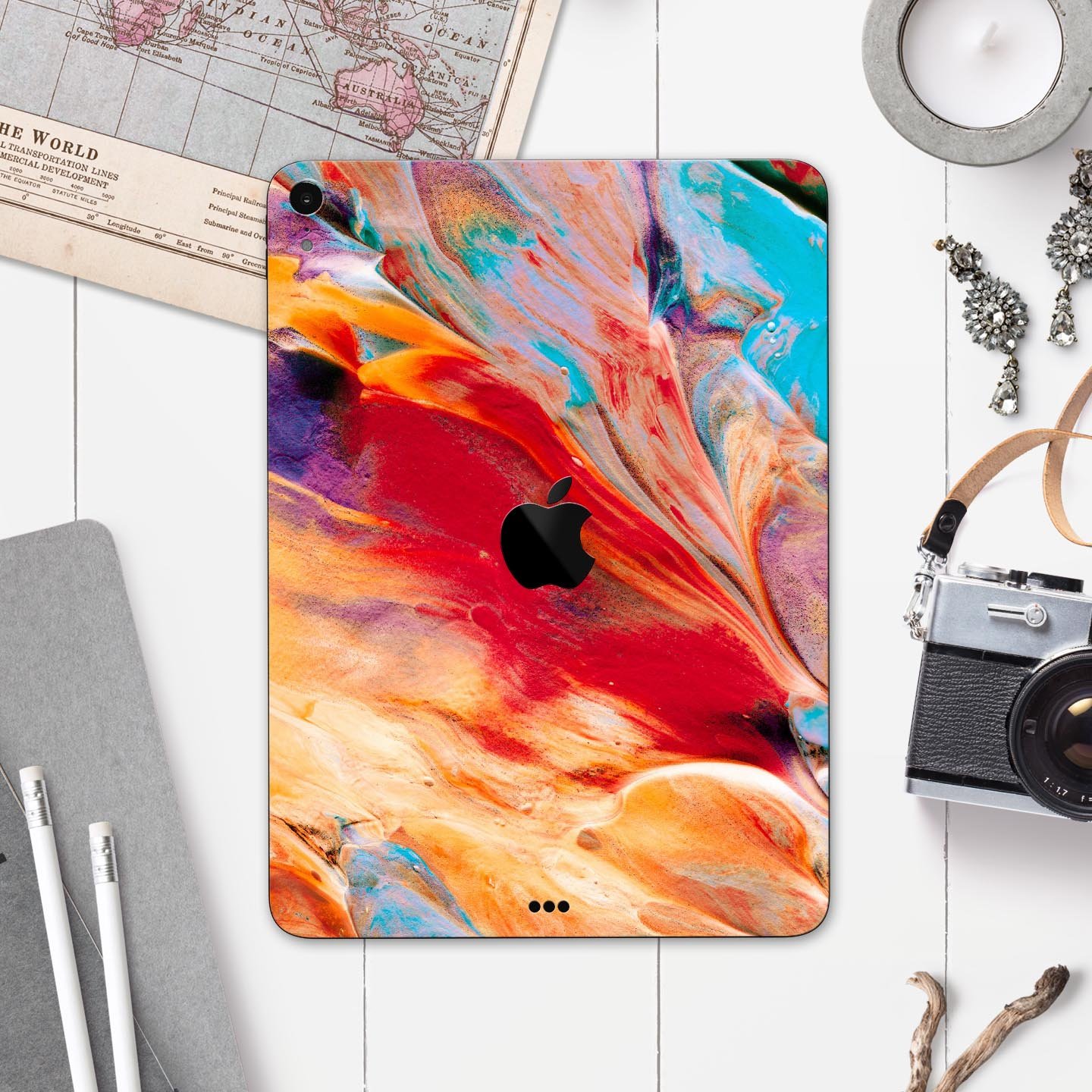 Liquid Abstract Paint V50 skin decal for Apple iPad, showcasing vibrant abstract design and premium 3M material.