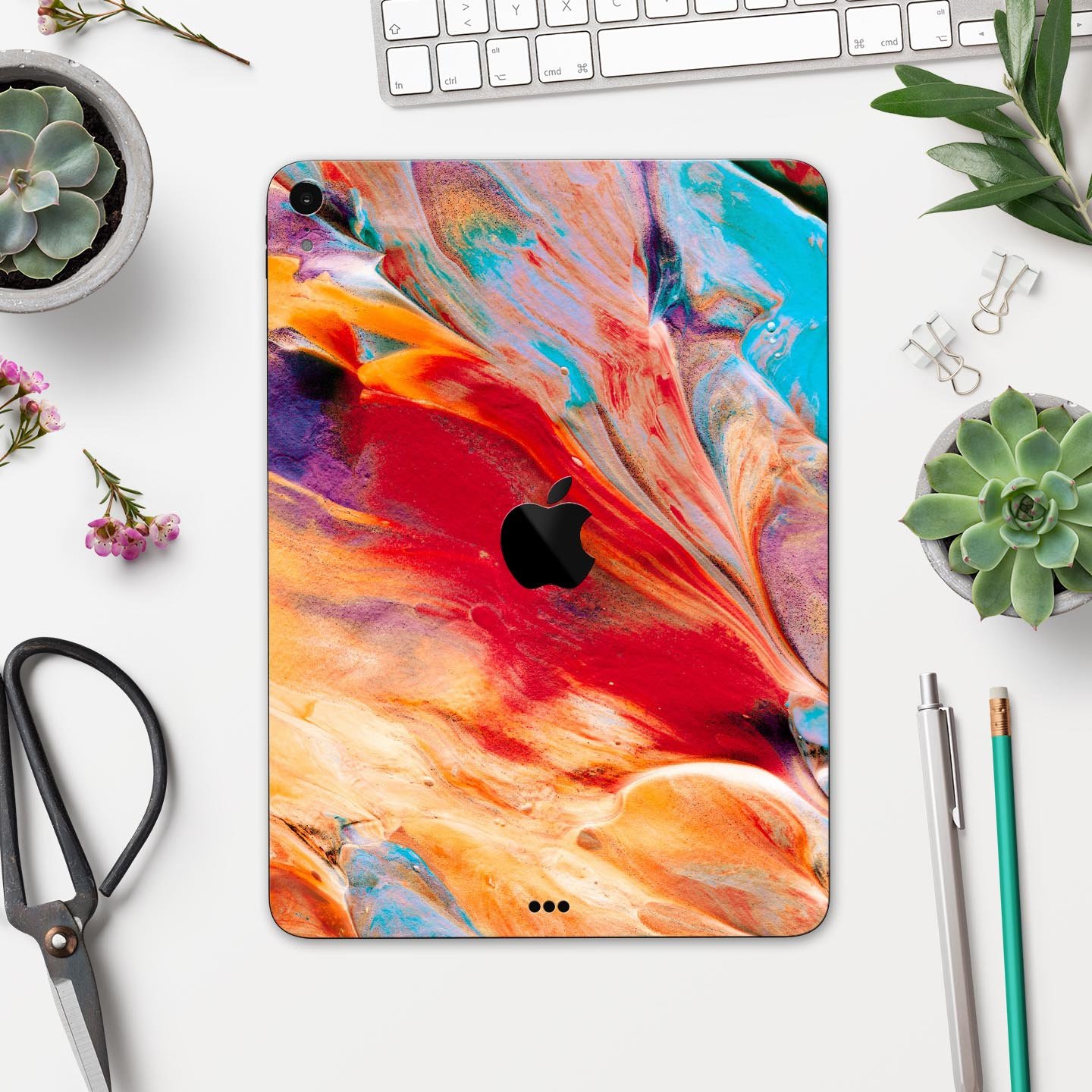 Liquid Abstract Paint V50 skin decal for Apple iPad, showcasing vibrant abstract design and premium 3M material.