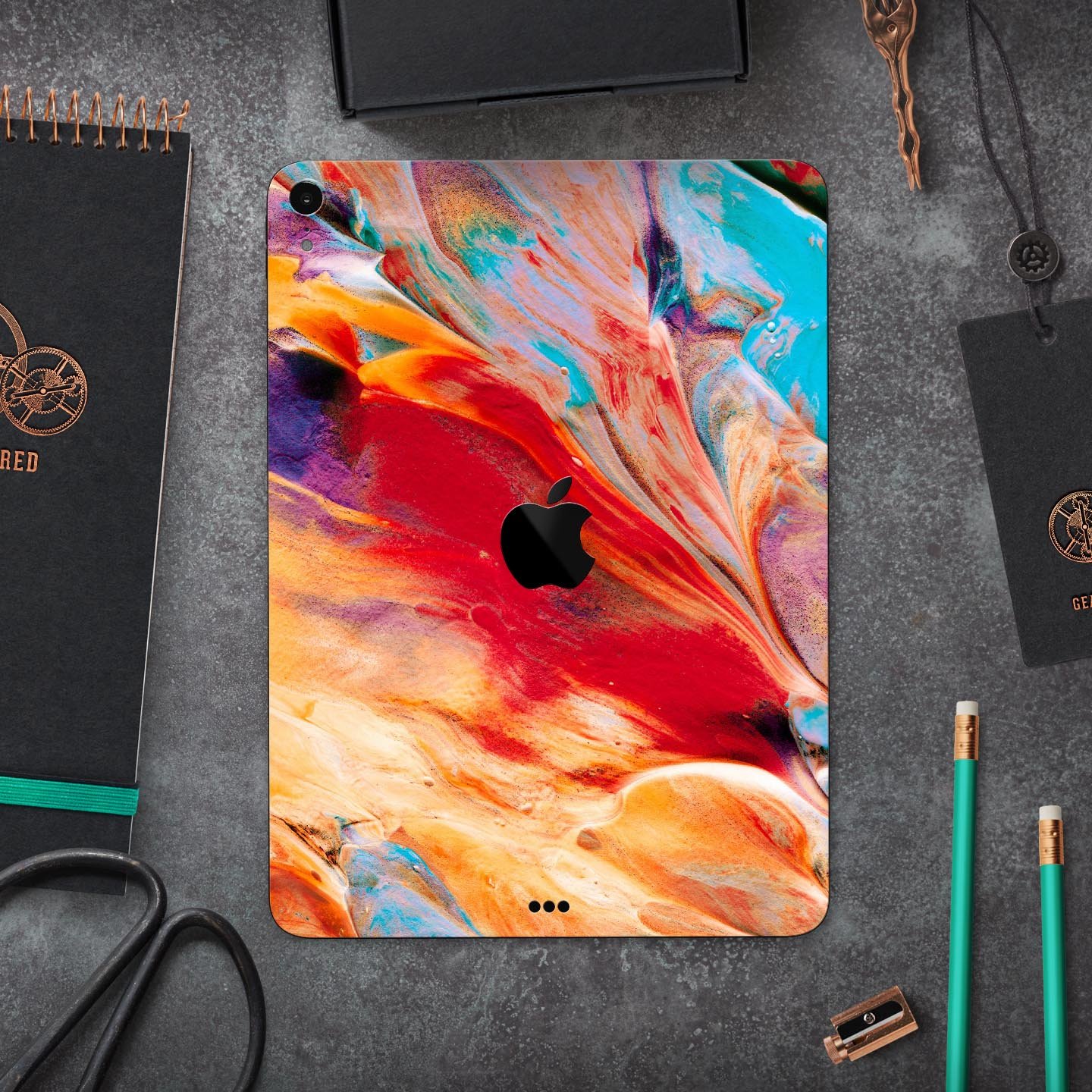 Liquid Abstract Paint V50 skin decal for Apple iPad, showcasing vibrant abstract design and premium 3M material.