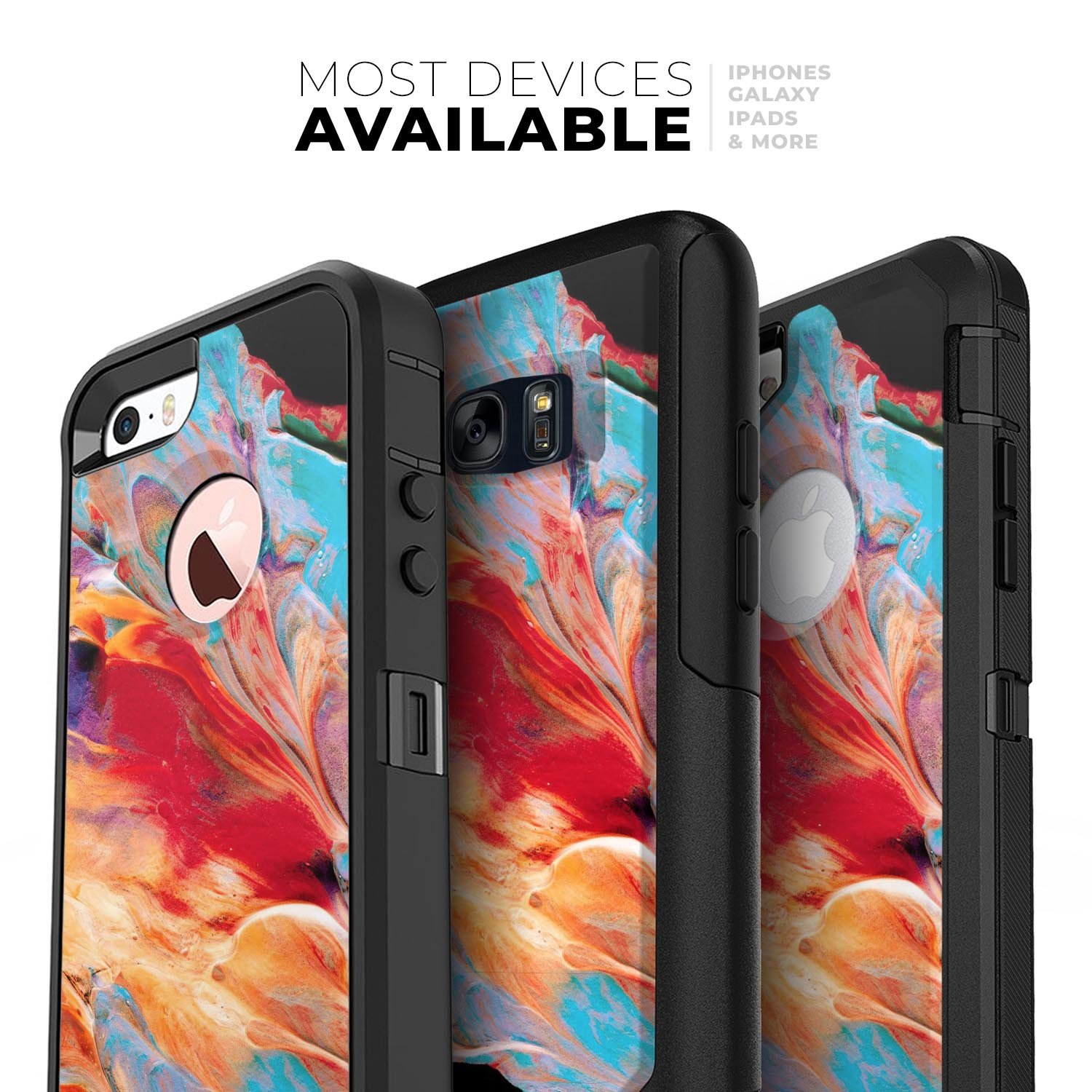 Liquid Abstract Paint V50 Skin Kit for iPhone OtterBox Cases featuring vibrant designs and premium materials.