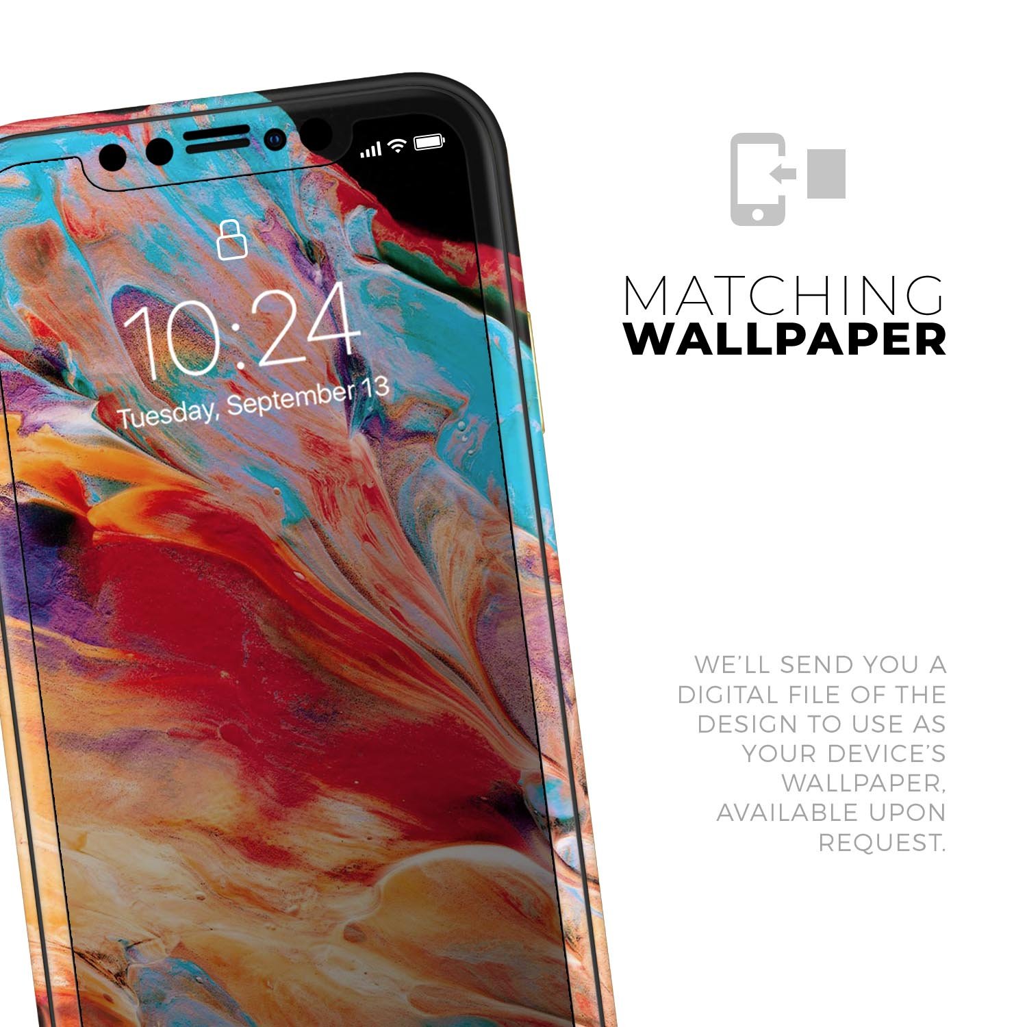 Liquid Abstract Paint V50 skin for Apple iPhone, showcasing vibrant colors and a sleek design.