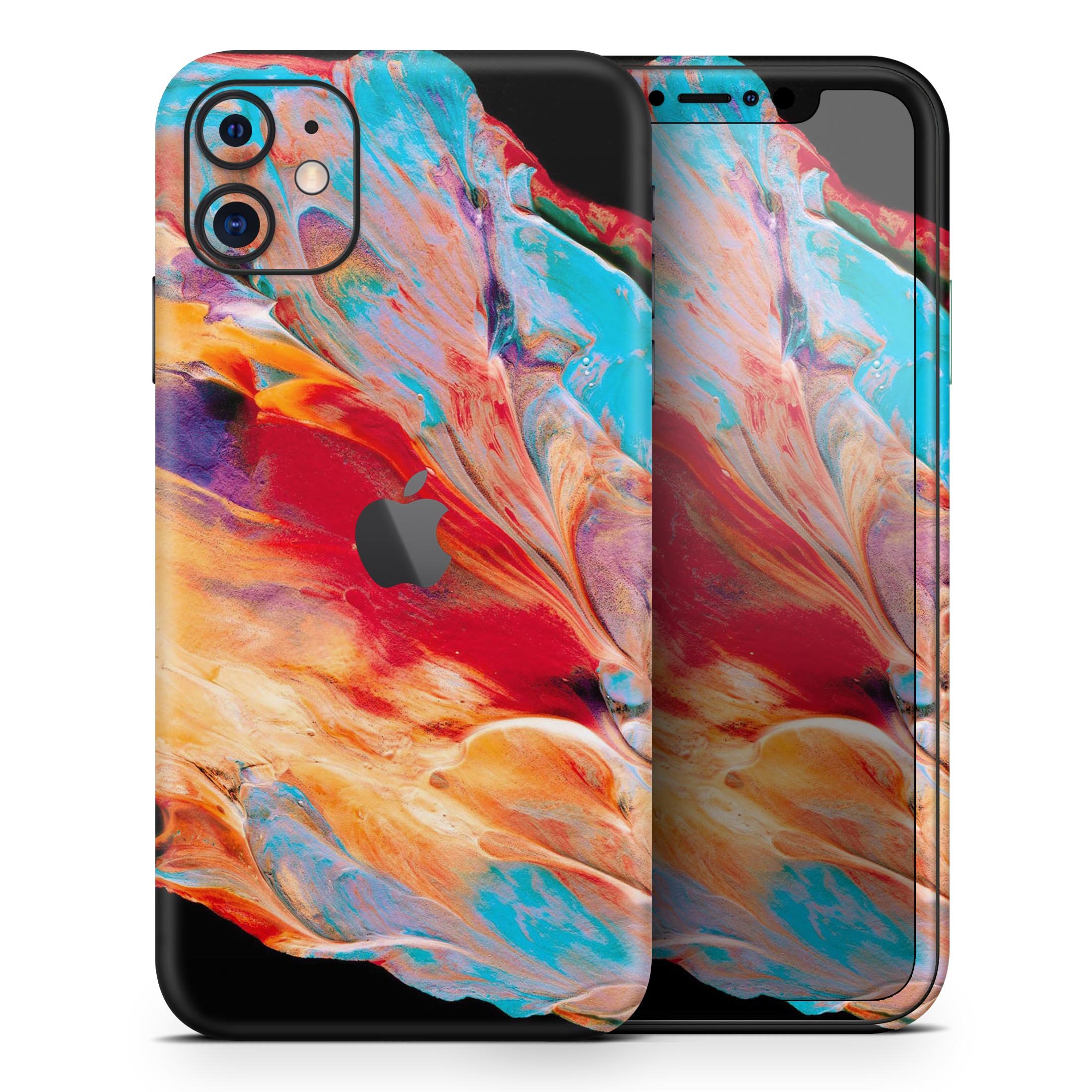 Liquid Abstract Paint V50 skin for Apple iPhone, showcasing vibrant colors and a sleek design.