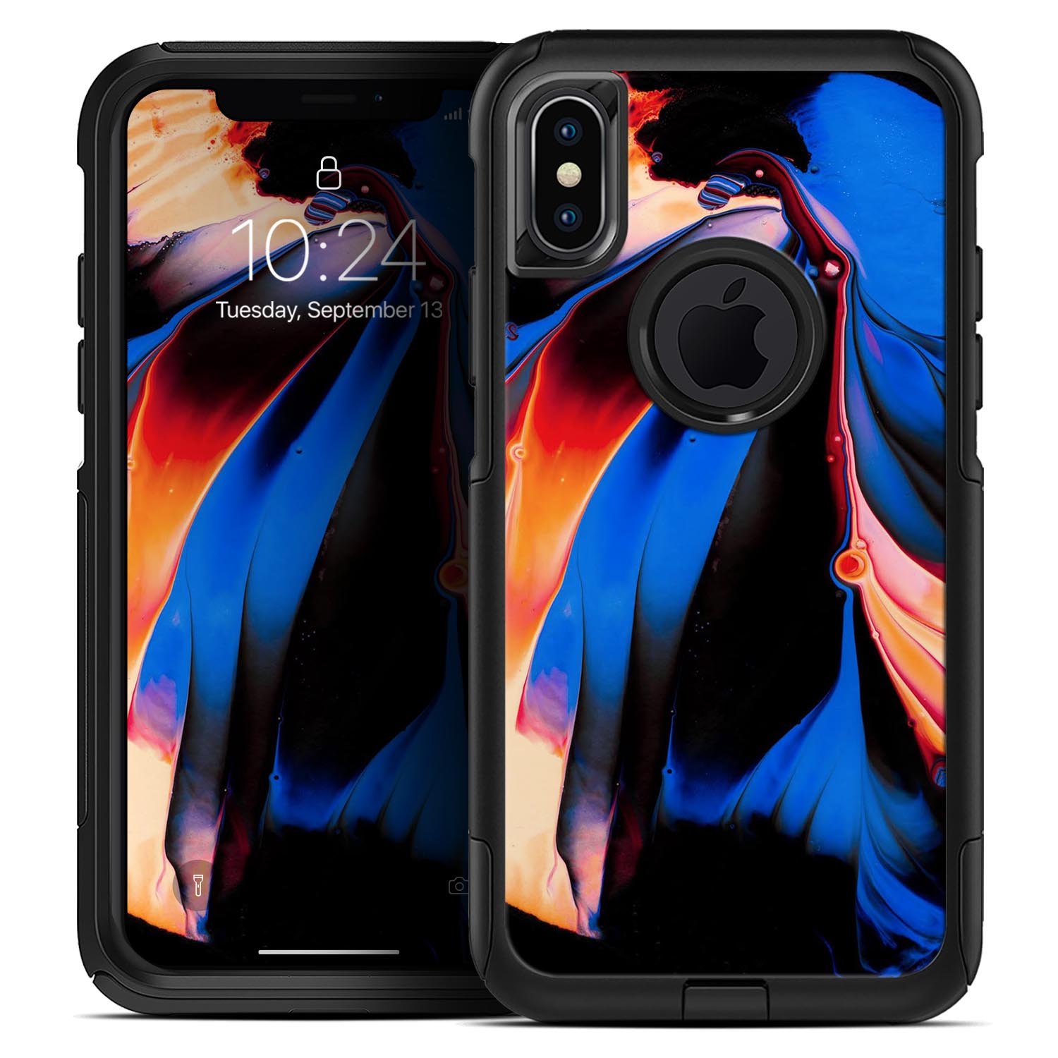 Liquid Abstract Paint V51 Skin Kit for iPhone OtterBox Cases featuring vibrant abstract design and premium 3M materials.